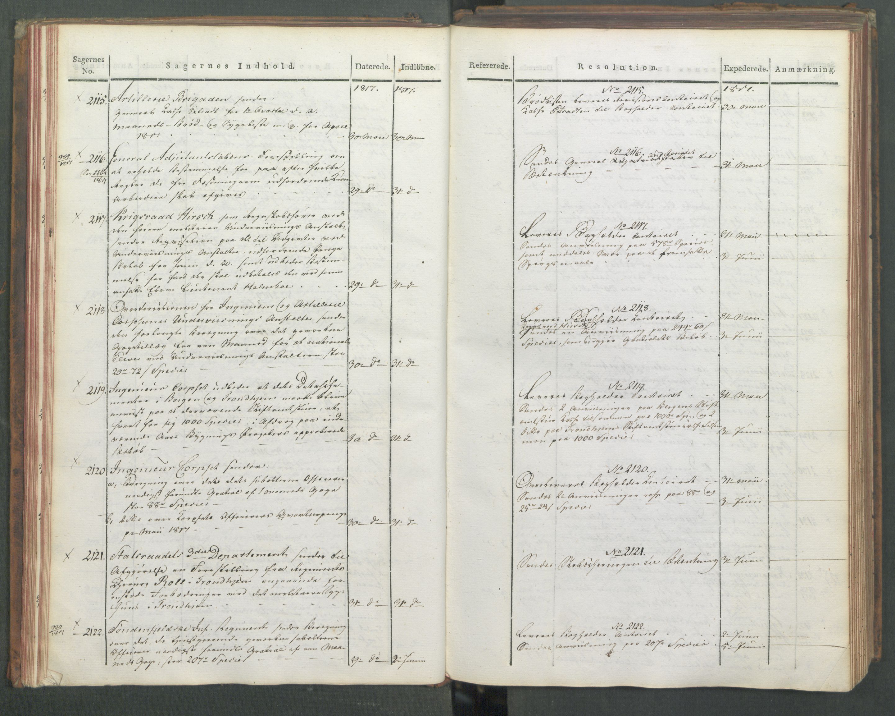 Armédepartementet, RA/RAFA-3493/C/Ca/L0012: 6. Departements Journal, 1817