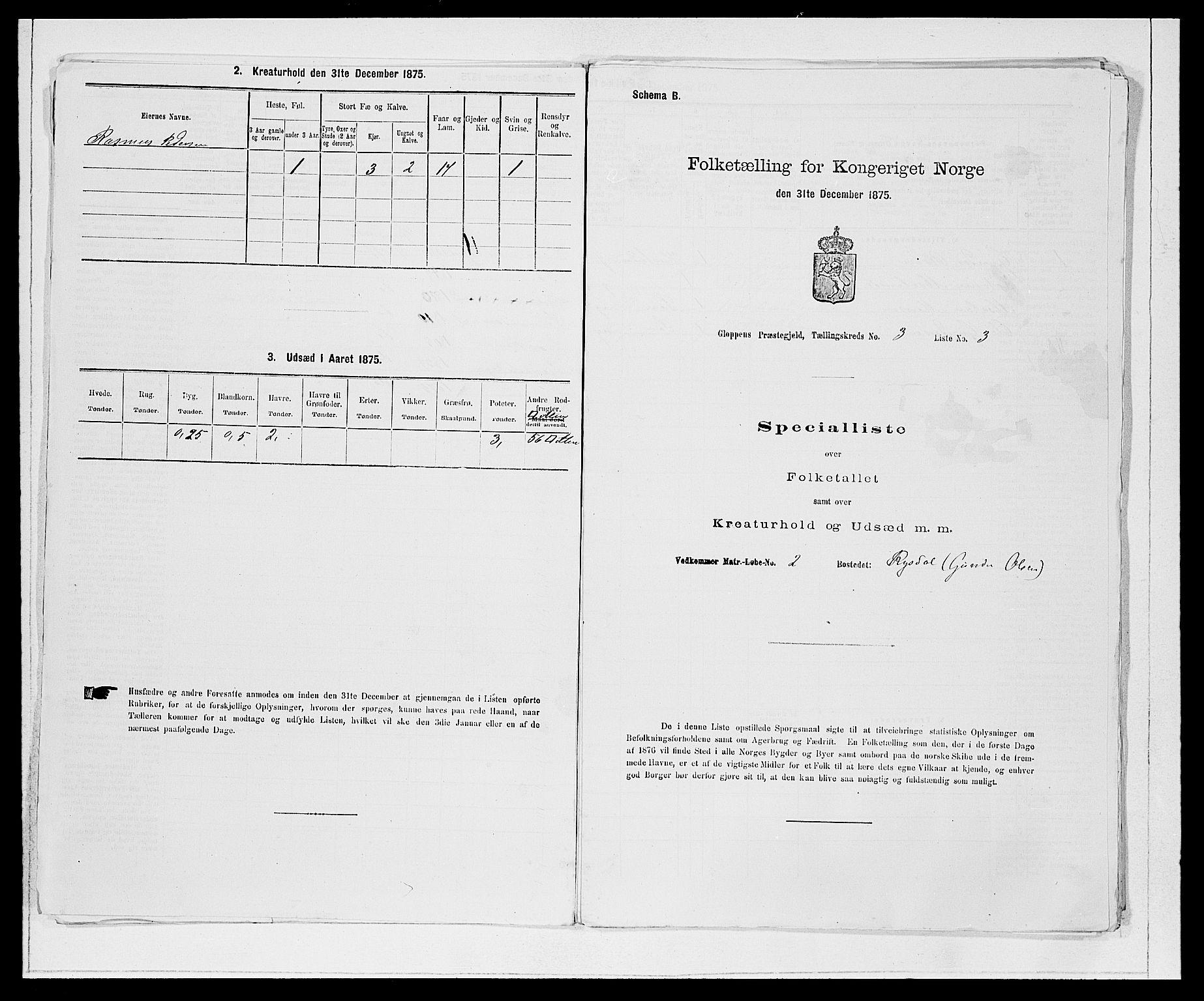 SAB, Folketelling 1875 for 1445P Gloppen prestegjeld, 1875, s. 289