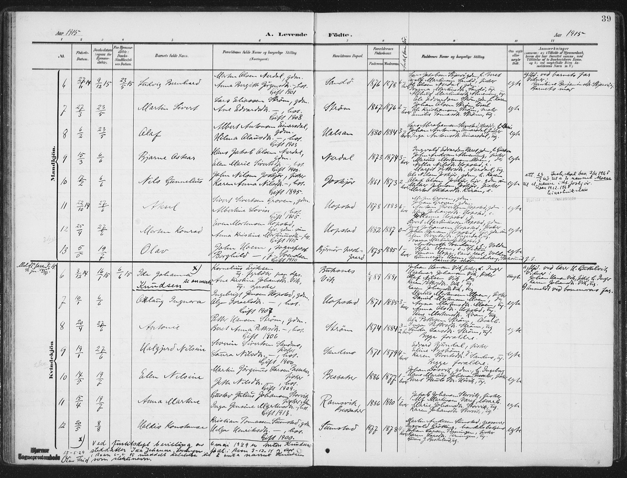 Ministerialprotokoller, klokkerbøker og fødselsregistre - Sør-Trøndelag, AV/SAT-A-1456/657/L0709: Ministerialbok nr. 657A10, 1905-1919, s. 39