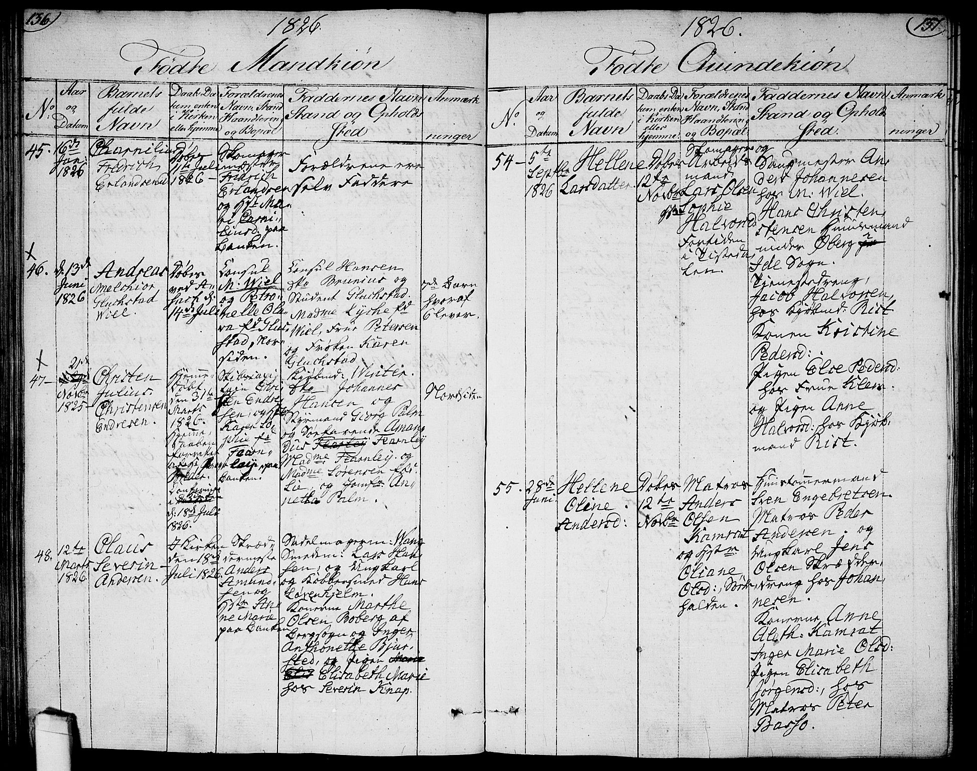 Halden prestekontor Kirkebøker, AV/SAO-A-10909/G/Ga/L0002: Klokkerbok nr. 2, 1821-1834, s. 136-137