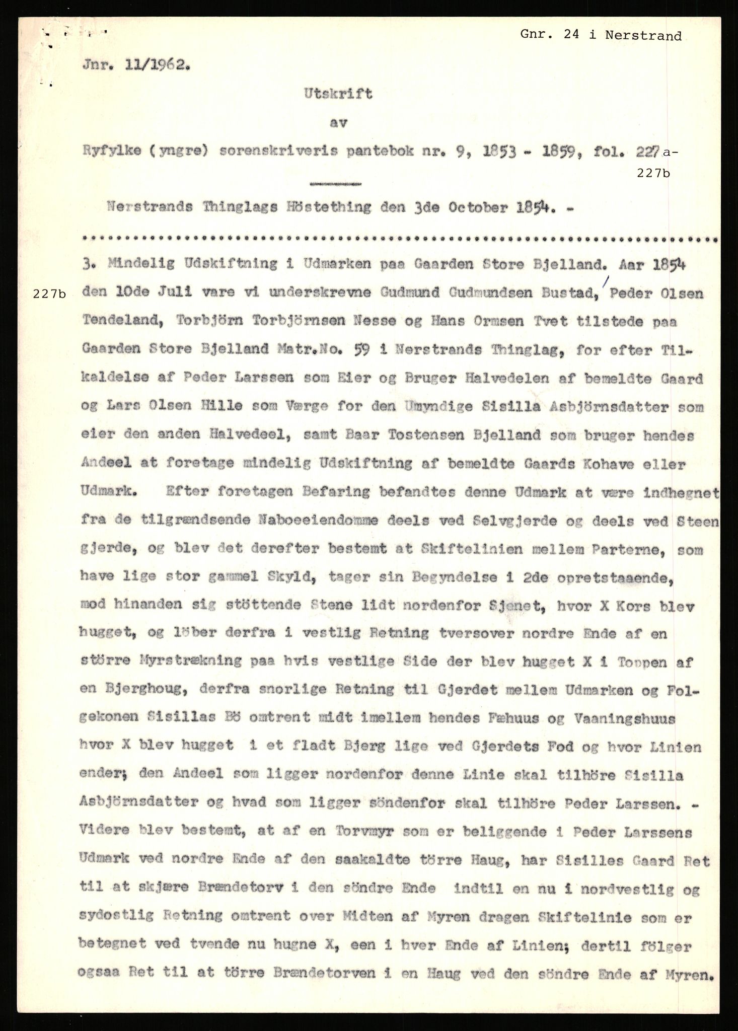 Statsarkivet i Stavanger, AV/SAST-A-101971/03/Y/Yj/L0008: Avskrifter sortert etter gårdsnavn: Birkeland indre - Bjerge, 1750-1930, s. 456