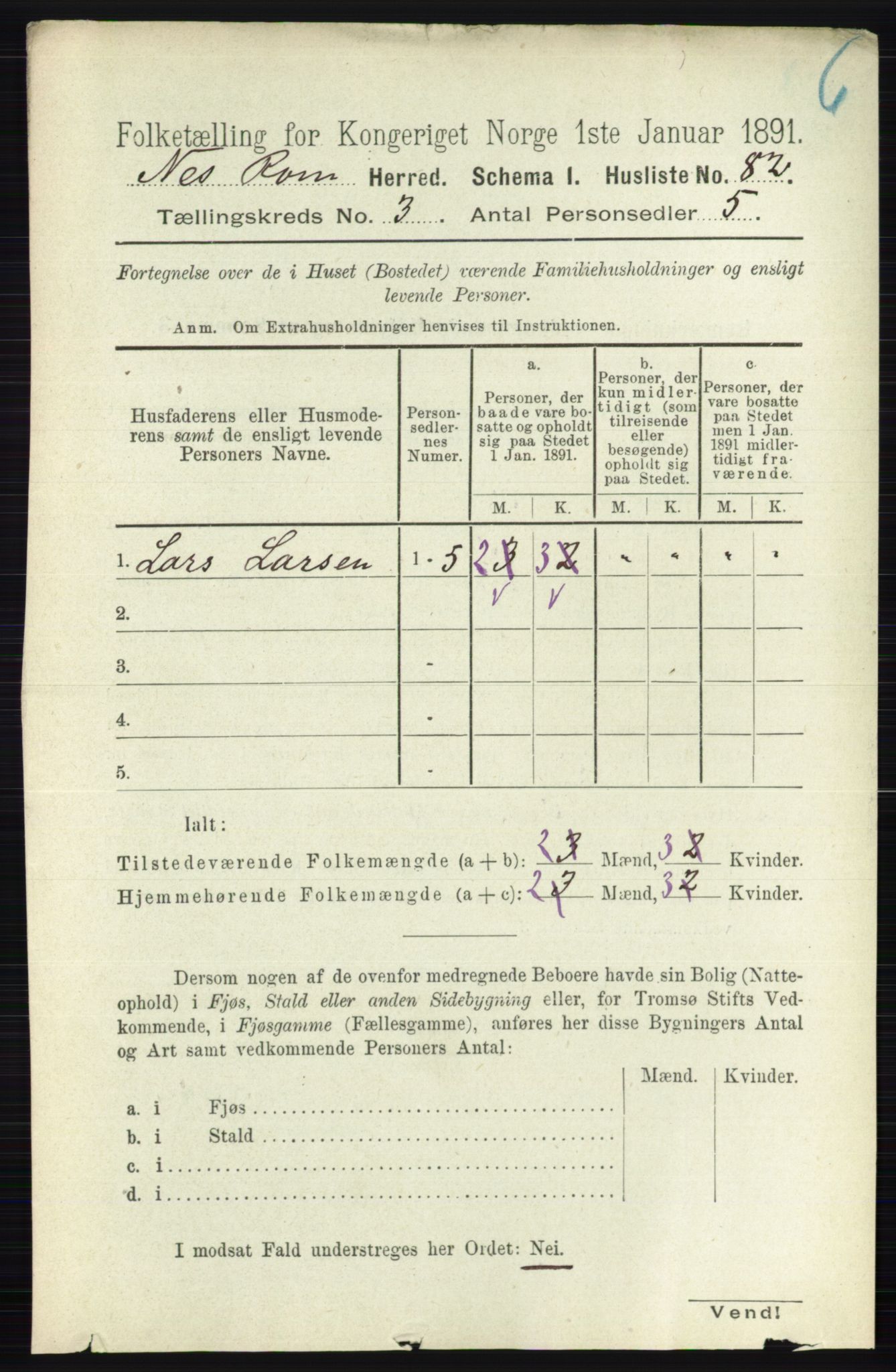 RA, Folketelling 1891 for 0236 Nes herred, 1891, s. 1572