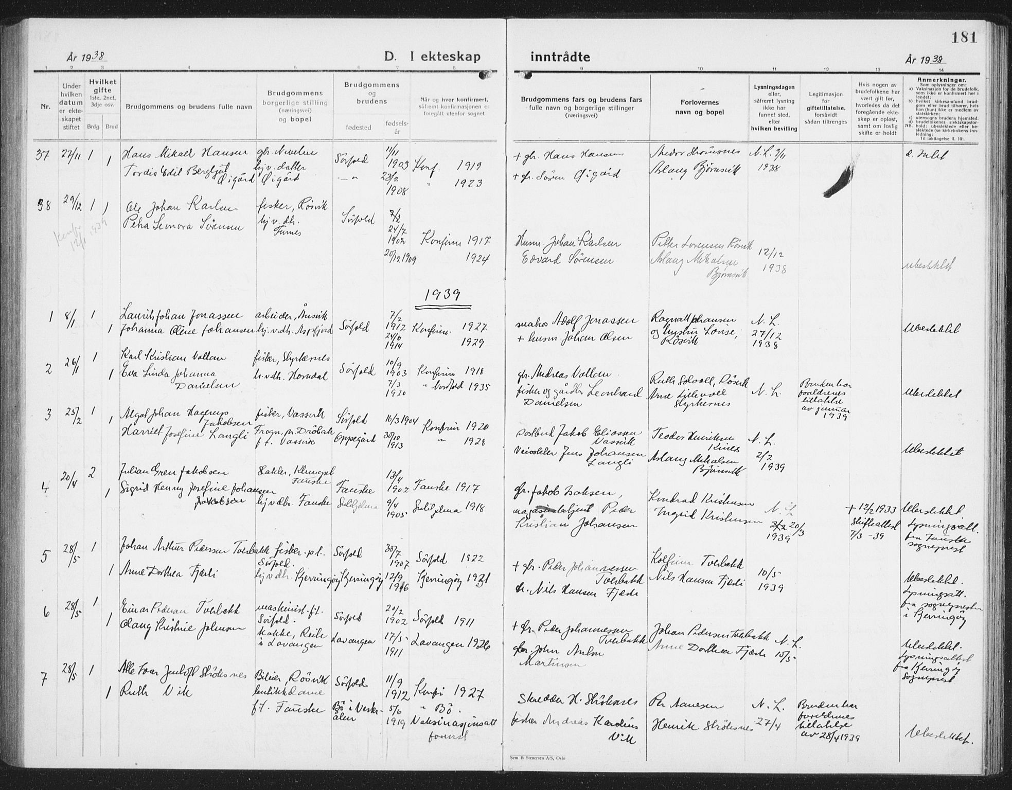 Ministerialprotokoller, klokkerbøker og fødselsregistre - Nordland, SAT/A-1459/854/L0788: Klokkerbok nr. 854C04, 1926-1940, s. 181
