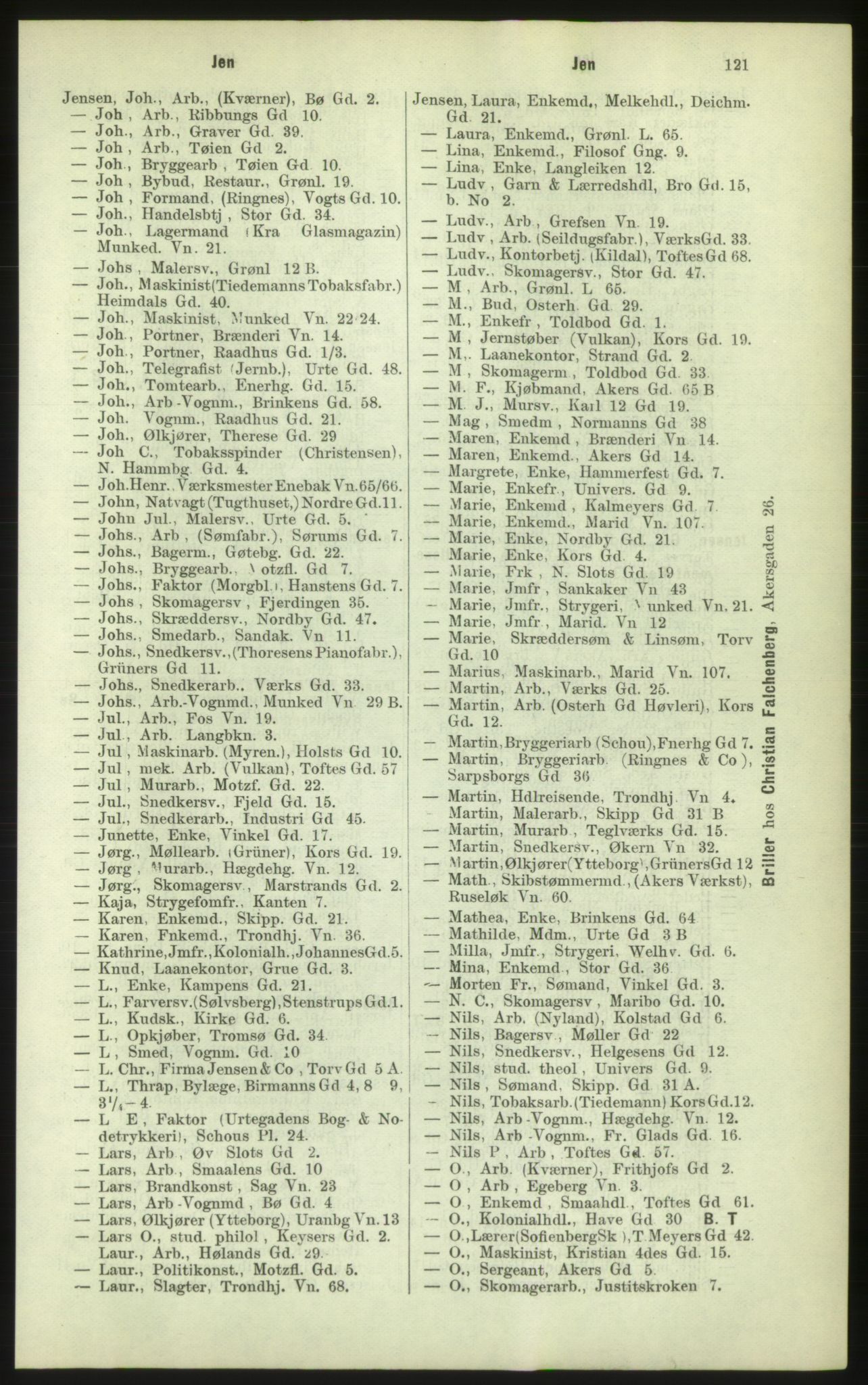 Kristiania/Oslo adressebok, PUBL/-, 1884, s. 121