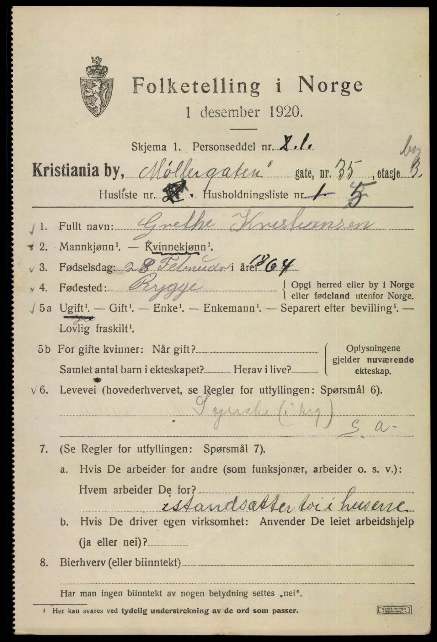SAO, Folketelling 1920 for 0301 Kristiania kjøpstad, 1920, s. 408117