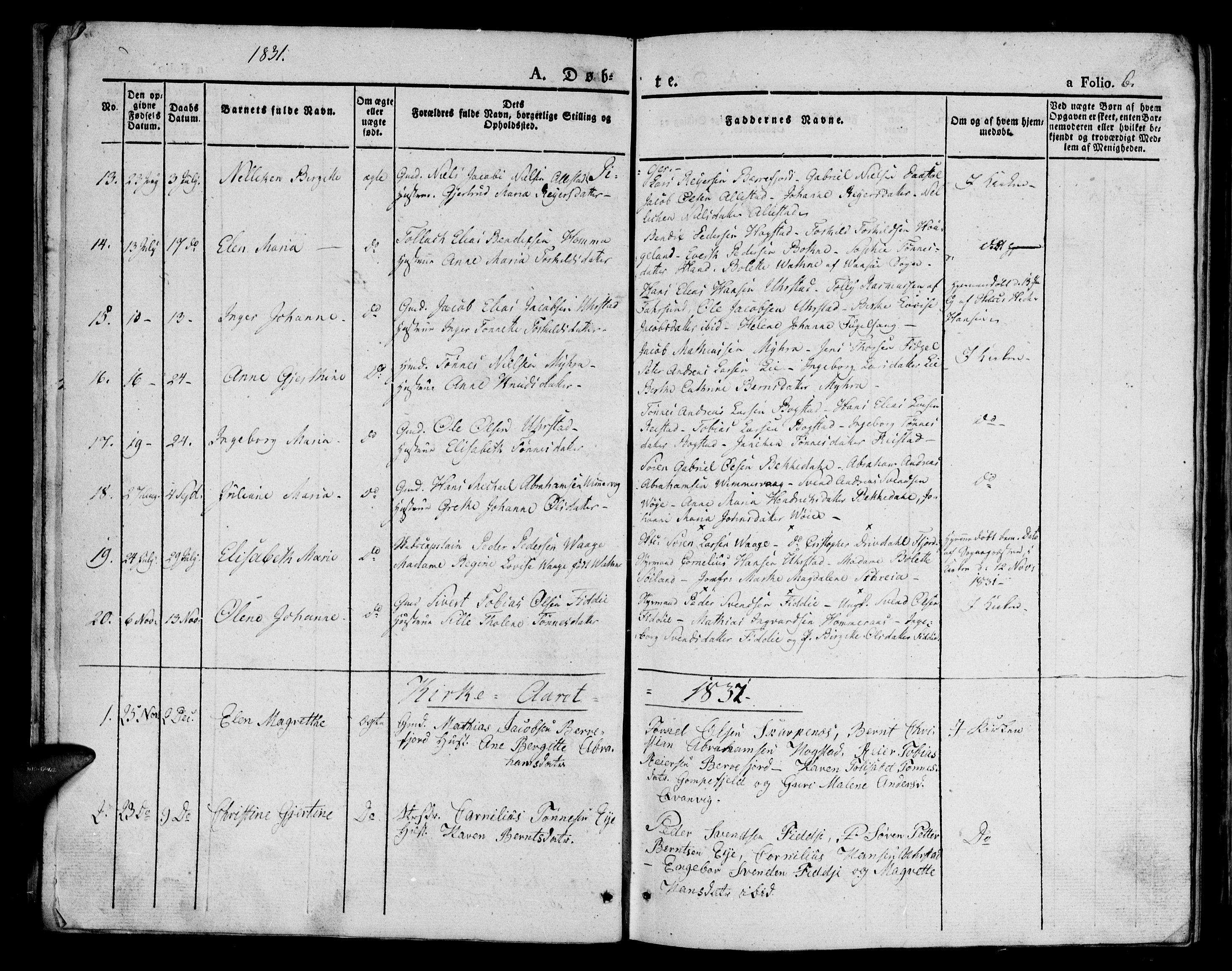 Flekkefjord sokneprestkontor, AV/SAK-1111-0012/F/Fb/Fbb/L0002: Klokkerbok nr. B 2a, 1831-1866, s. 6