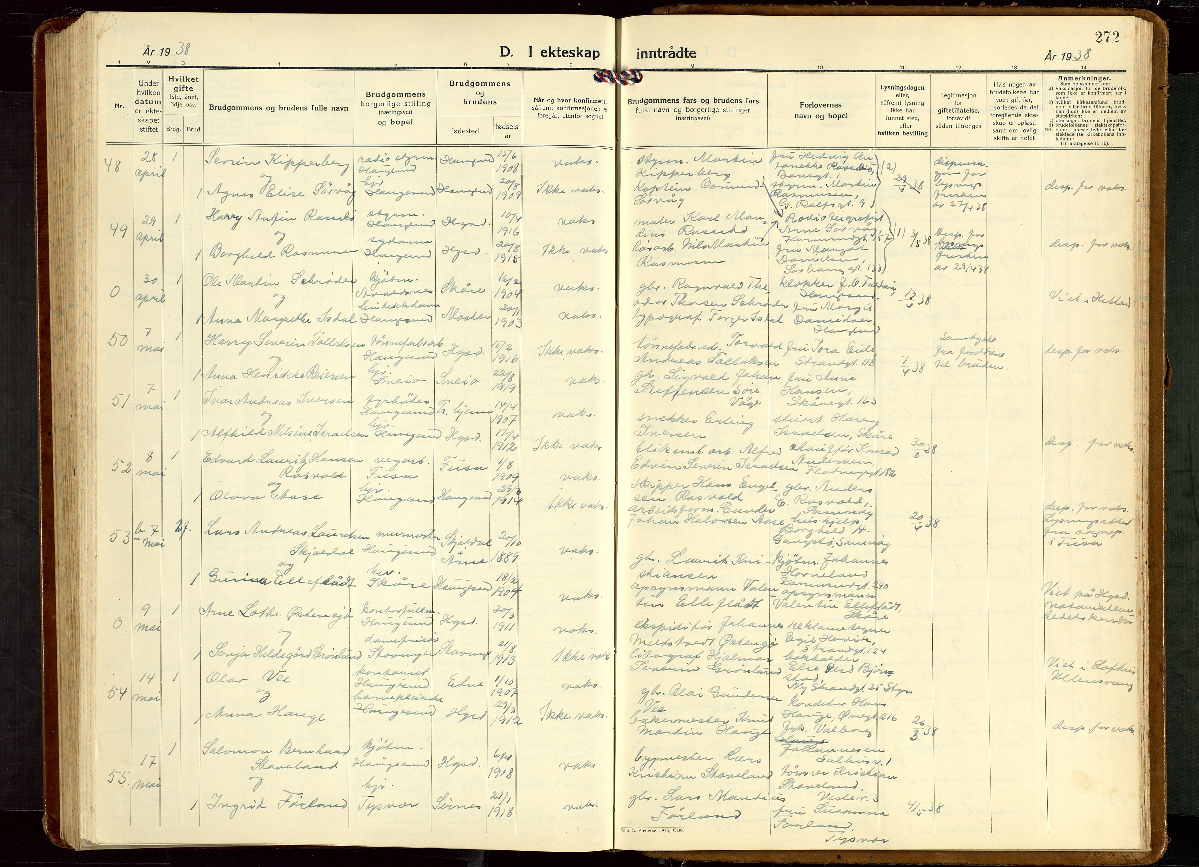 Haugesund sokneprestkontor, AV/SAST-A -101863/H/Ha/Hab/L0013: Klokkerbok nr. B 13, 1931-1943, s. 272