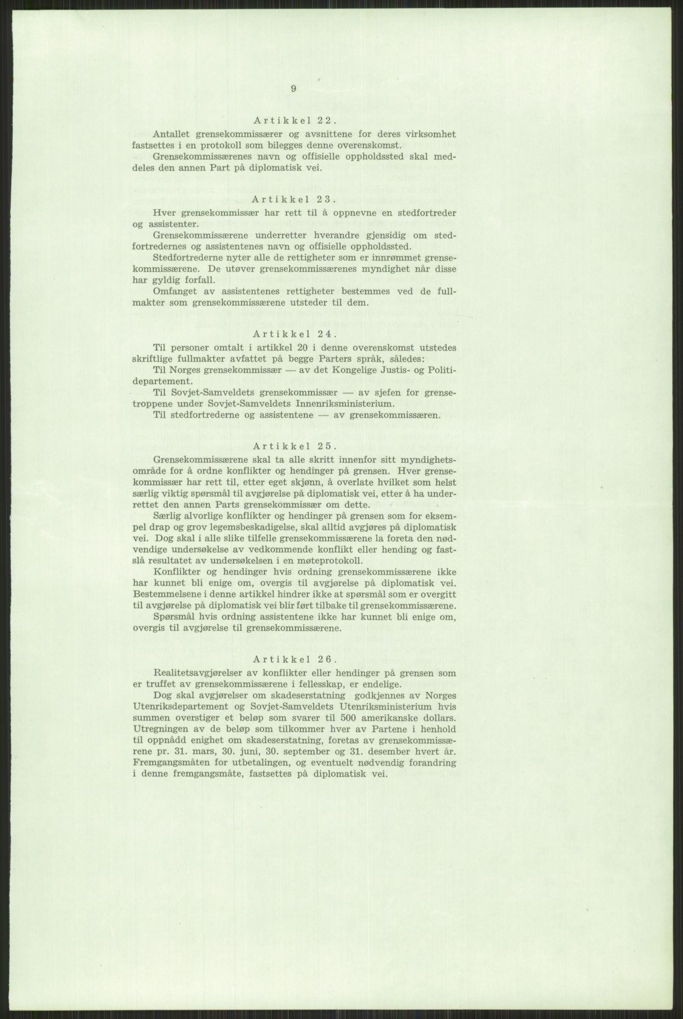 A/S Sydvaranger, AV/RA-PA-0383/Q/Qa/L0003/0009: Eiendom / Overenskomst mellom den norske og den russiske regjering vedr. forskjellige forhold ved grunn (8), 1949