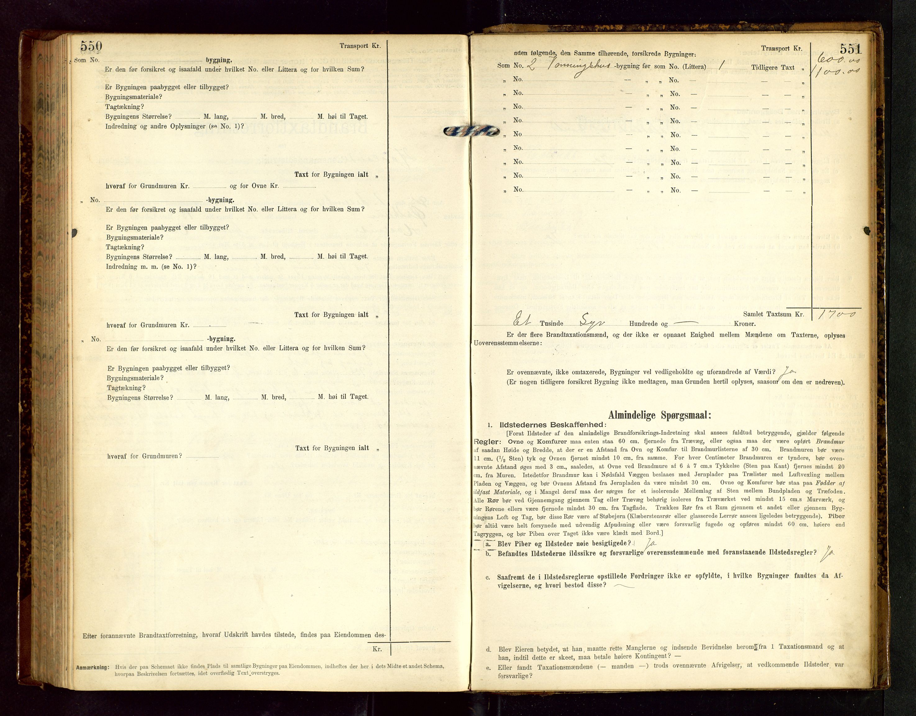 Håland lensmannskontor, AV/SAST-A-100100/Gob/L0002: Branntakstprotokoll - skjematakst. Register i boken., 1902-1906, s. 550-551