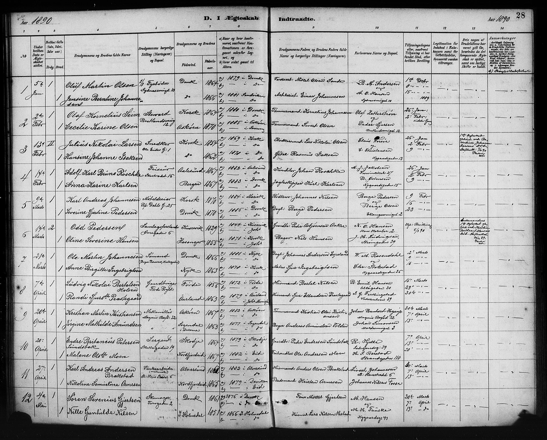 Johanneskirken sokneprestembete, AV/SAB-A-76001/H/Hab: Klokkerbok nr. C 1, 1885-1912, s. 28