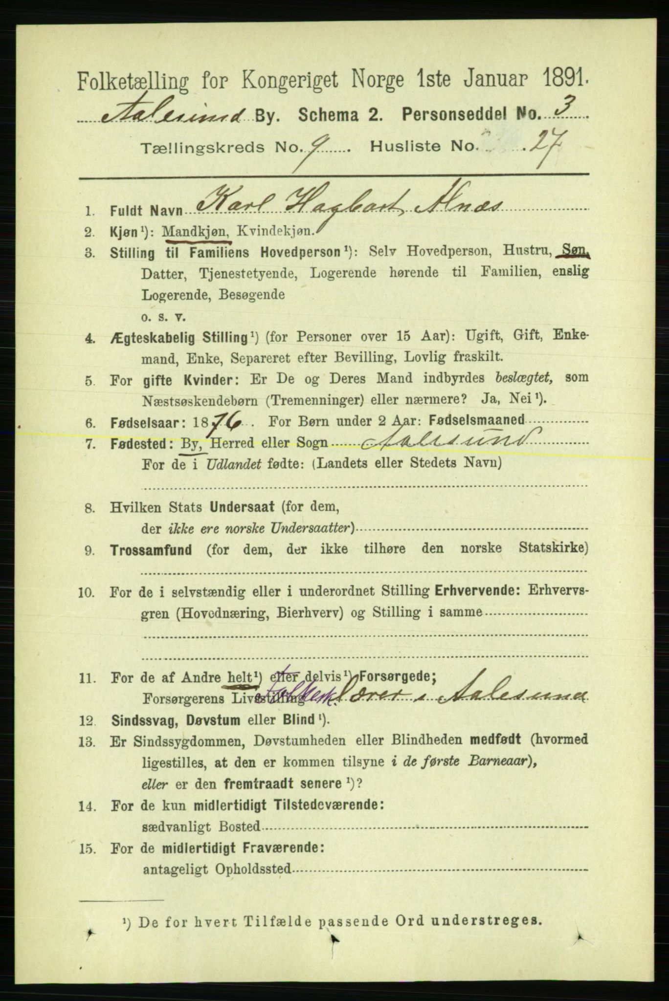 RA, Folketelling 1891 for 1501 Ålesund kjøpstad, 1891, s. 6610
