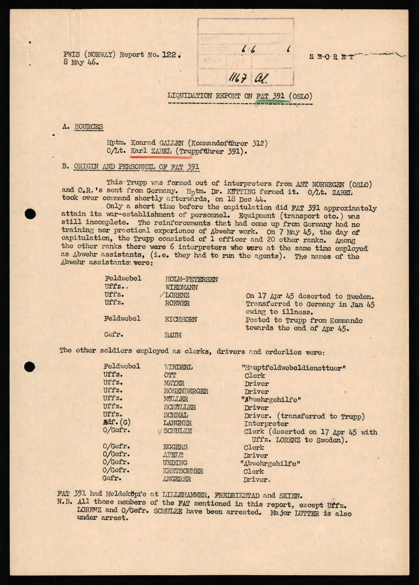 Forsvaret, Forsvarets overkommando II, AV/RA-RAFA-3915/D/Db/L0037: CI Questionaires. Tyske okkupasjonsstyrker i Norge. Tyskere., 1945-1946, s. 29