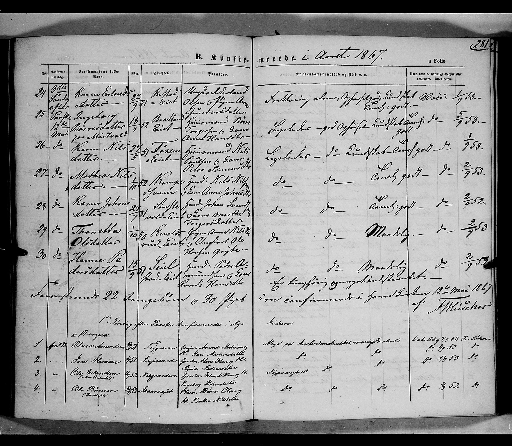 Gausdal prestekontor, AV/SAH-PREST-090/H/Ha/Haa/L0009: Ministerialbok nr. 9, 1862-1873, s. 281