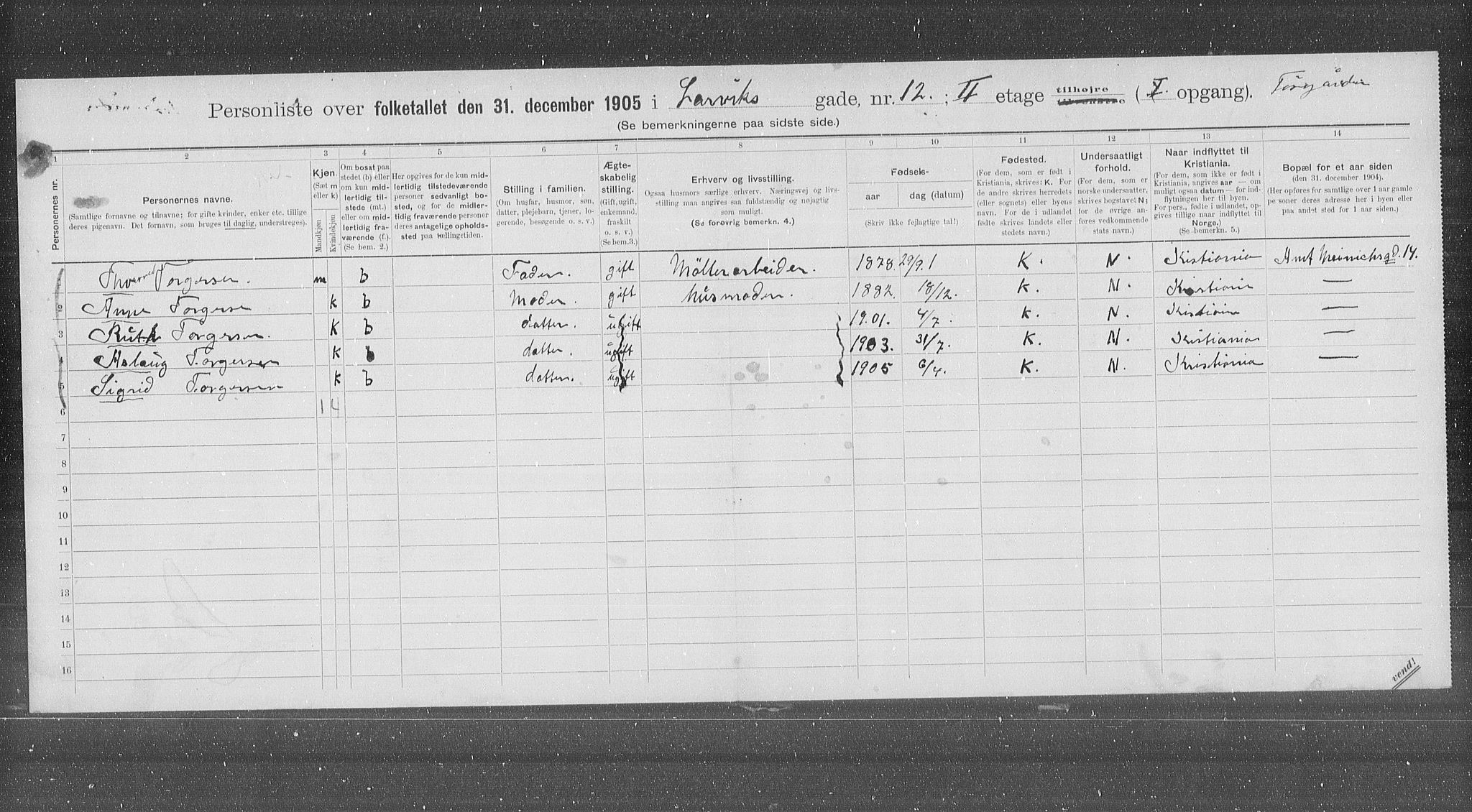 OBA, Kommunal folketelling 31.12.1905 for Kristiania kjøpstad, 1905, s. 30014