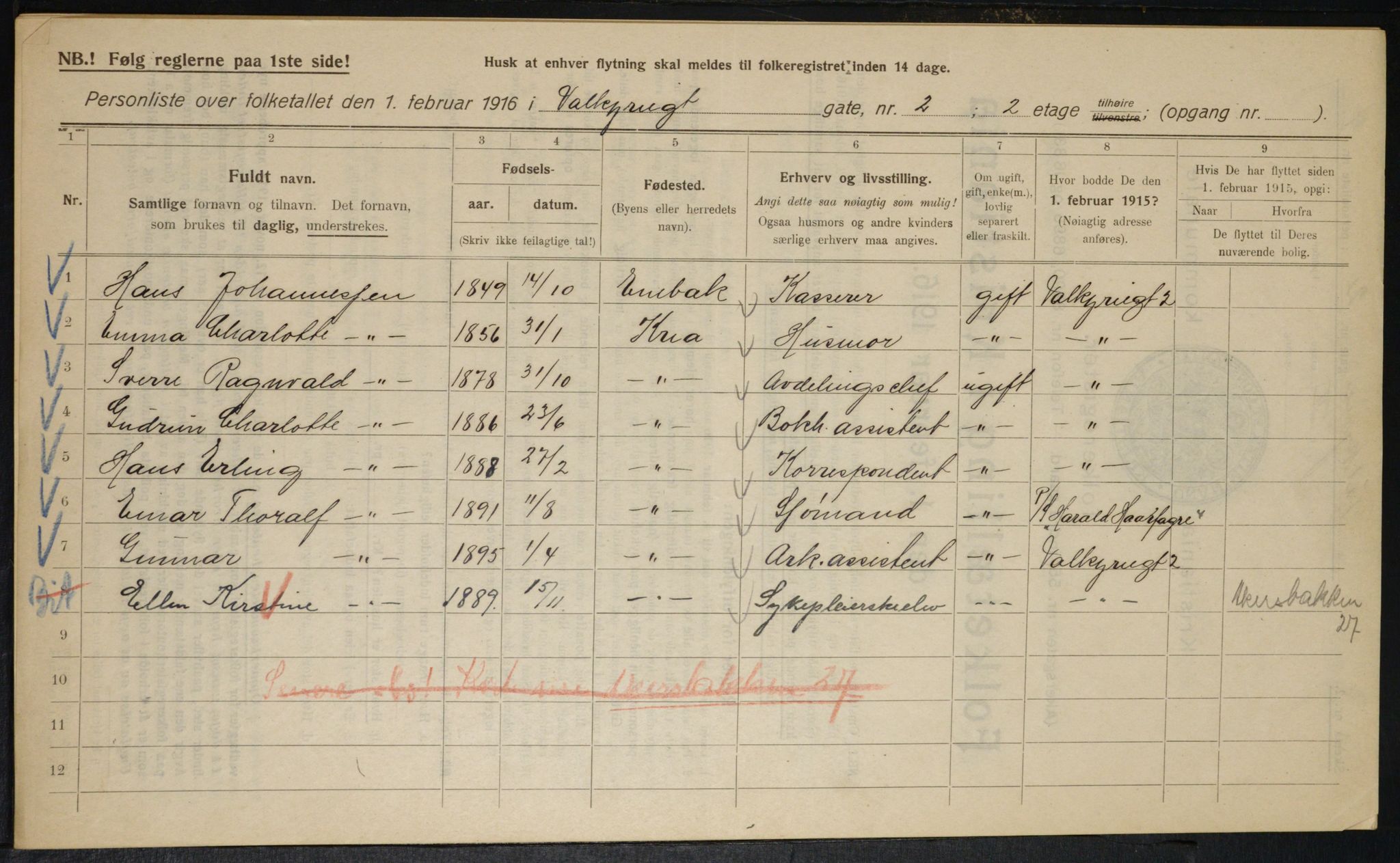 OBA, Kommunal folketelling 1.2.1916 for Kristiania, 1916, s. 125394