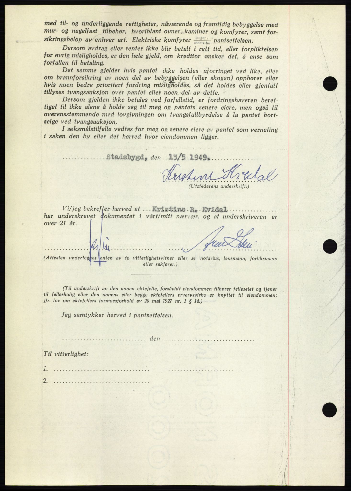 Fosen sorenskriveri, AV/SAT-A-1107/1/2/2C: Pantebok nr. B, 1948-1950, Dagboknr: 785/1949