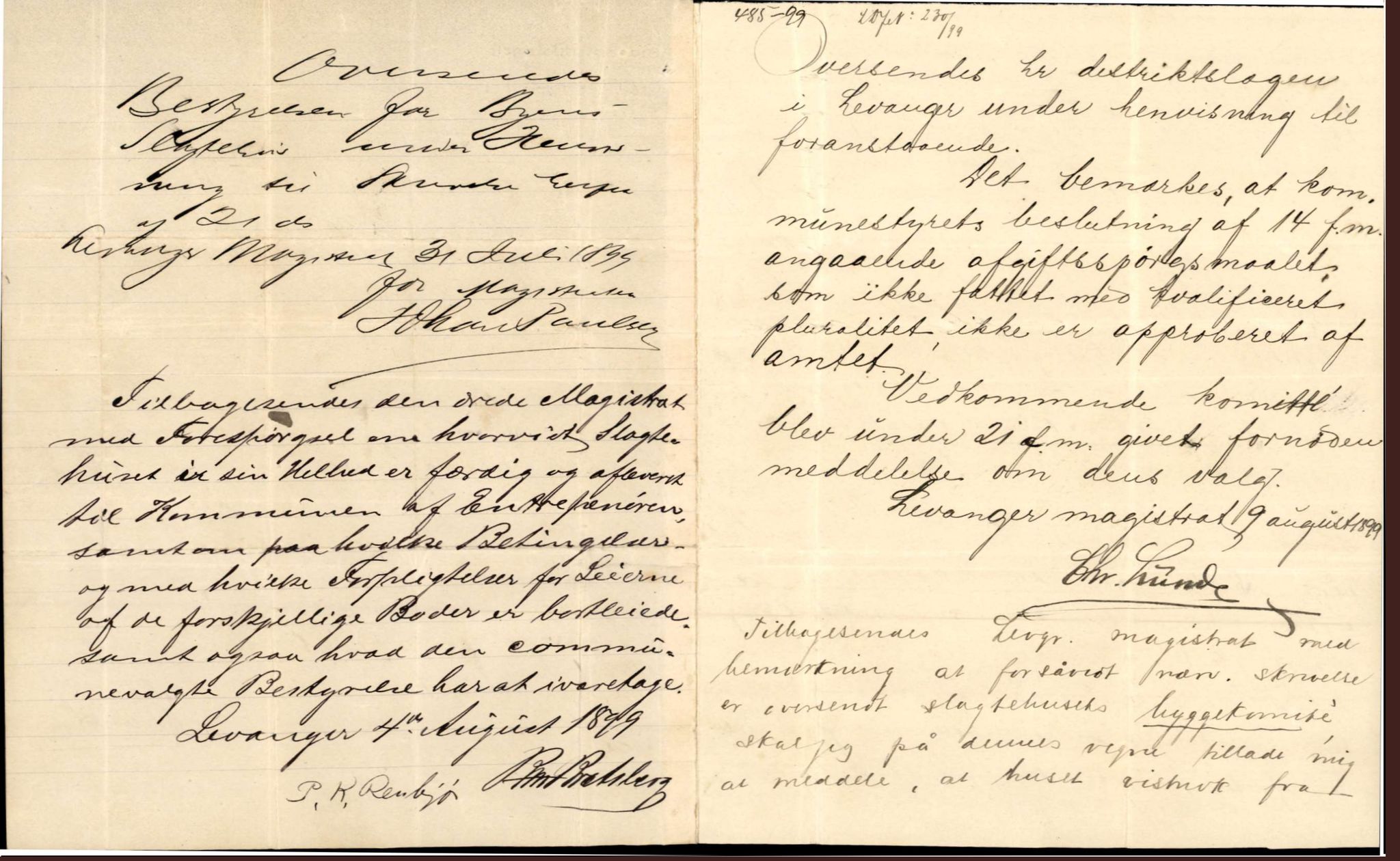 Bård Toldnes samling - lokalia fra Levanger, TIKA/PA-1549/F/L0010: Distriktslægen i Levanger - tilsyn med byens slagtehus, 1899