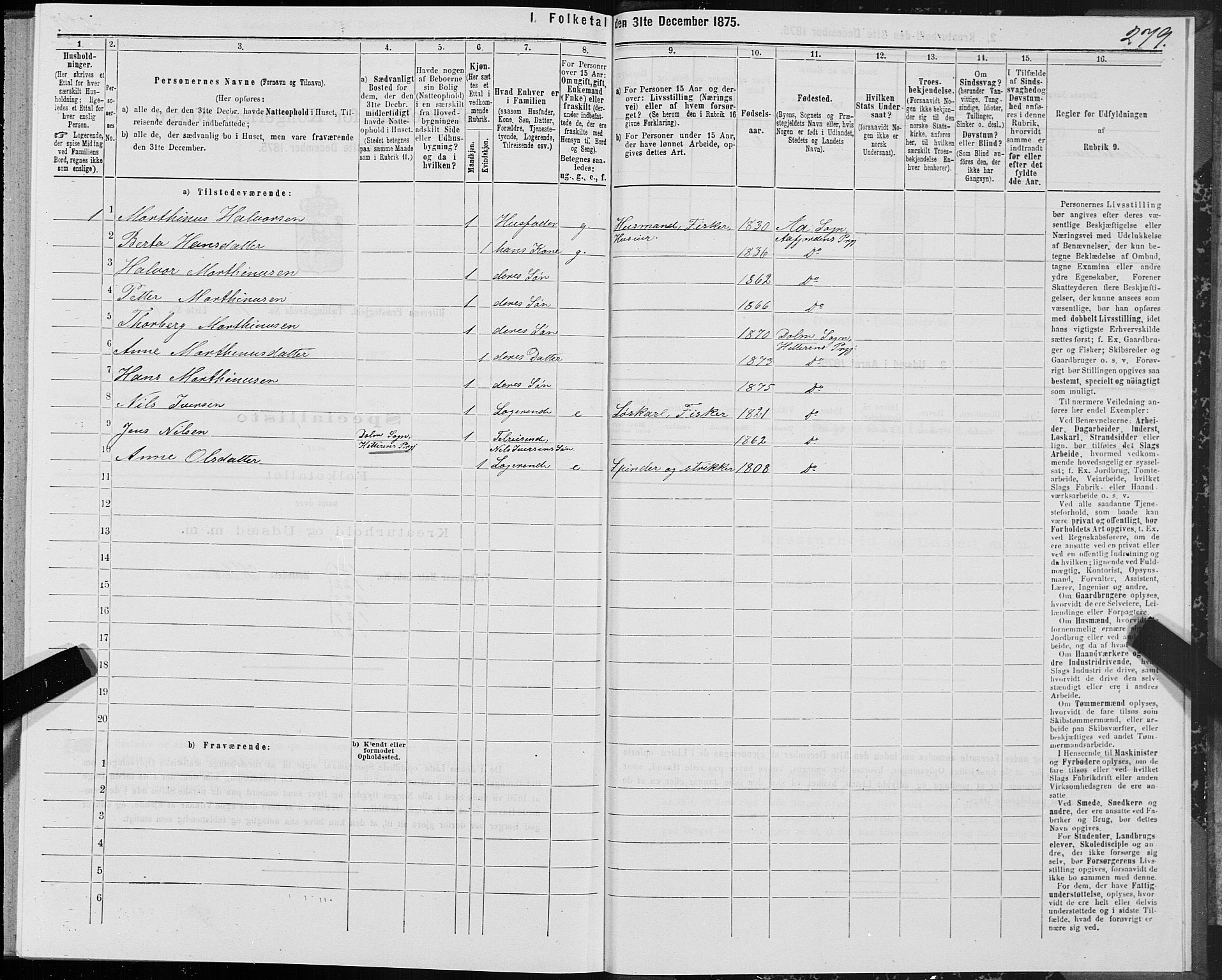 SAT, Folketelling 1875 for 1617P Hitra prestegjeld, 1875, s. 5279