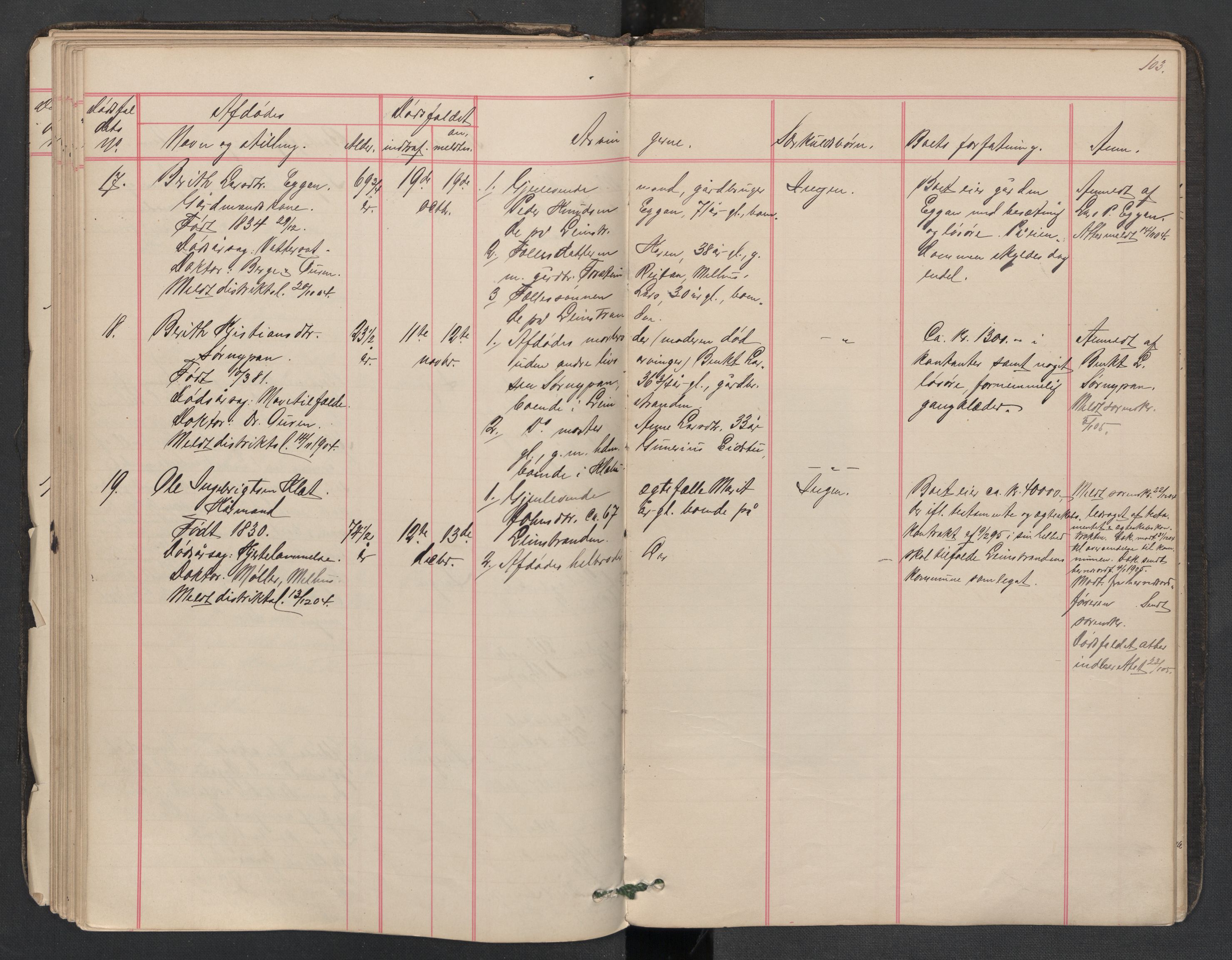 Leinstrand lensmannskontor, AV/SAT-A-1060/1/02/L0002: 02.01.02 Dødsfallsprotokoll, 1890-1911, s. 103