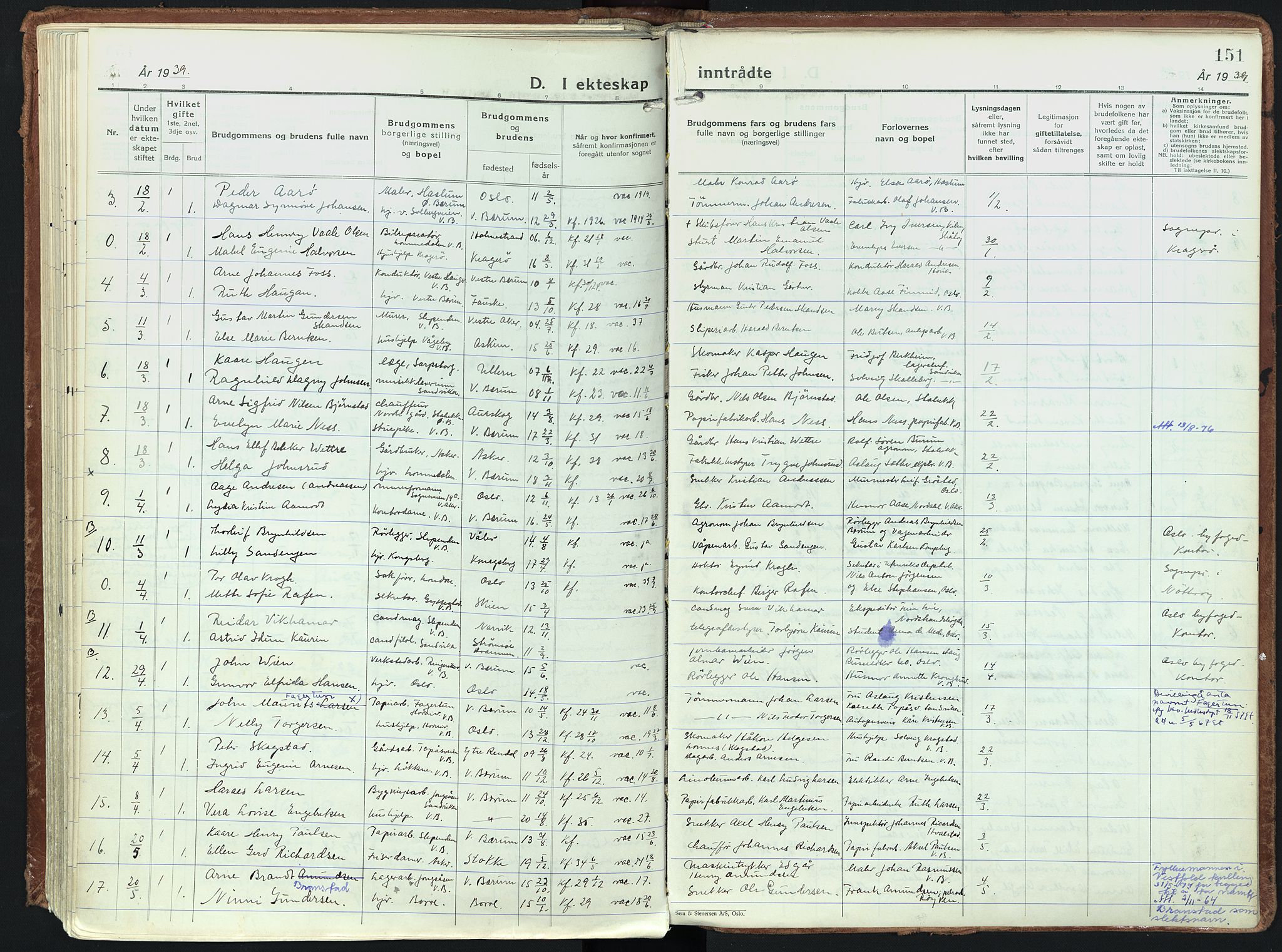 Vestre Bærum prestekontor Kirkebøker, AV/SAO-A-10209a/F/Fa/L0006: Ministerialbok nr. 6, 1931-1947, s. 151