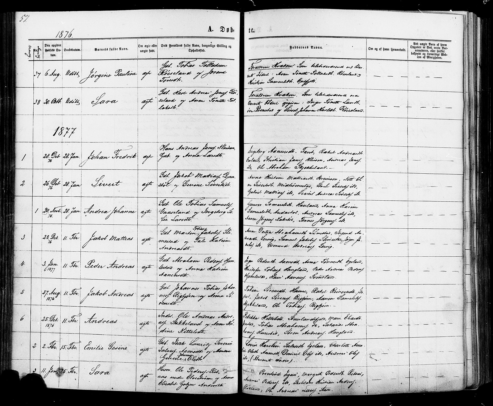 Kvinesdal sokneprestkontor, SAK/1111-0026/F/Fa/Fab/L0007: Ministerialbok nr. A 7, 1870-1885, s. 57