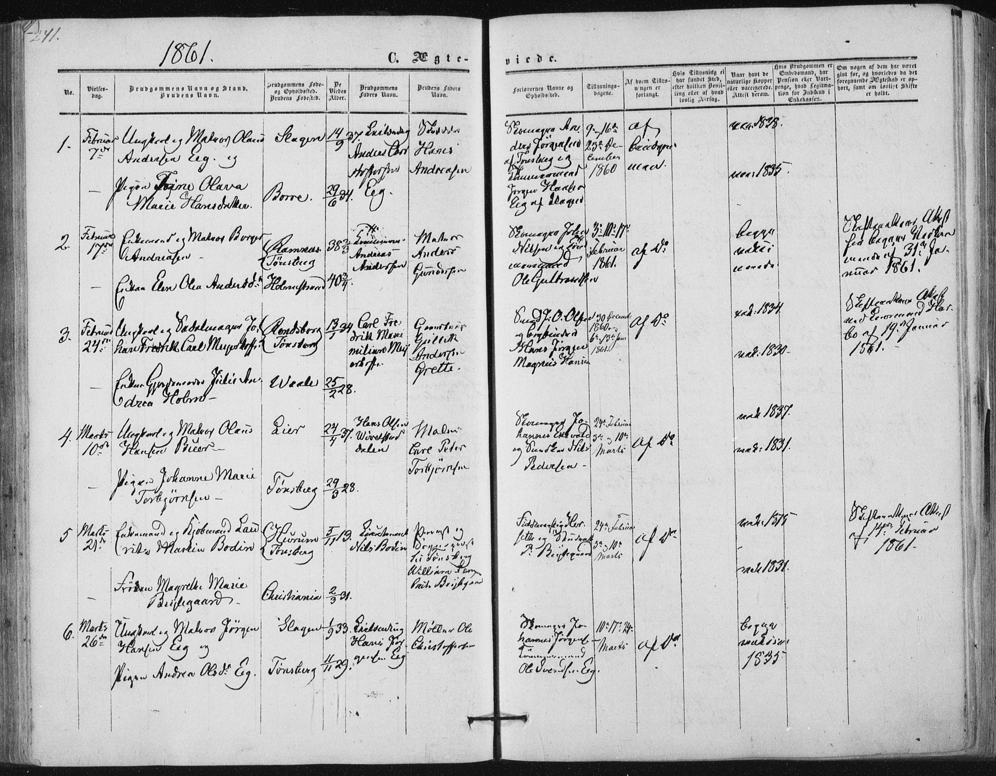 Tønsberg kirkebøker, AV/SAKO-A-330/F/Fa/L0008: Ministerialbok nr. I 8, 1855-1864, s. 241