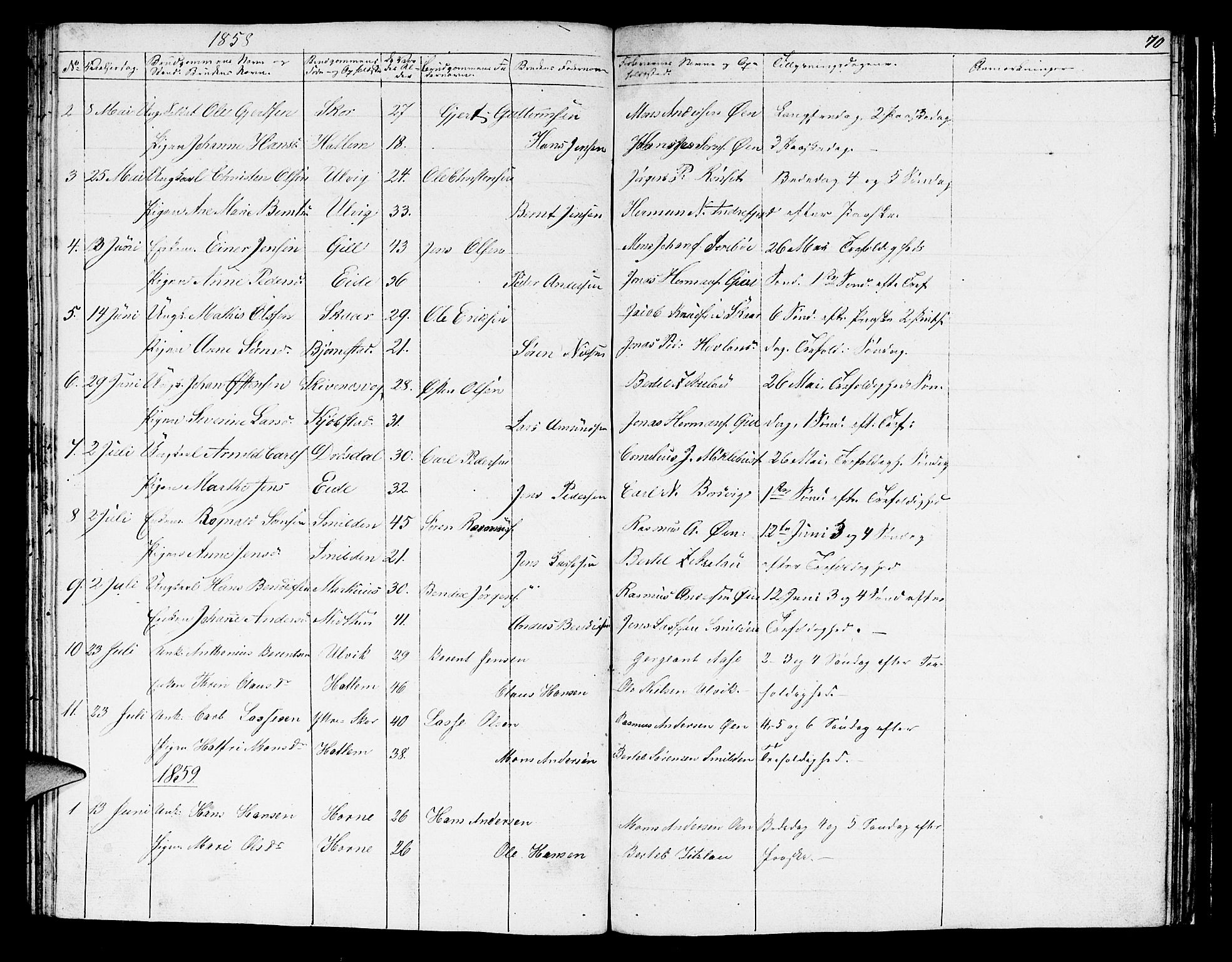 Hyllestad sokneprestembete, SAB/A-80401: Klokkerbok nr. C 1, 1853-1873, s. 70