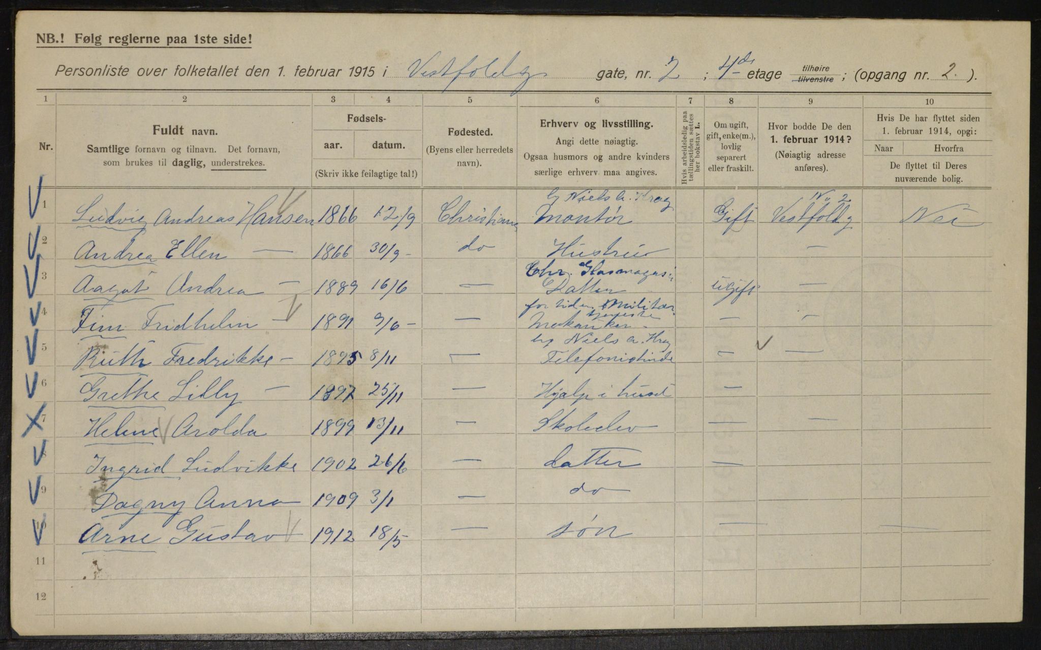 OBA, Kommunal folketelling 1.2.1915 for Kristiania, 1915, s. 123033