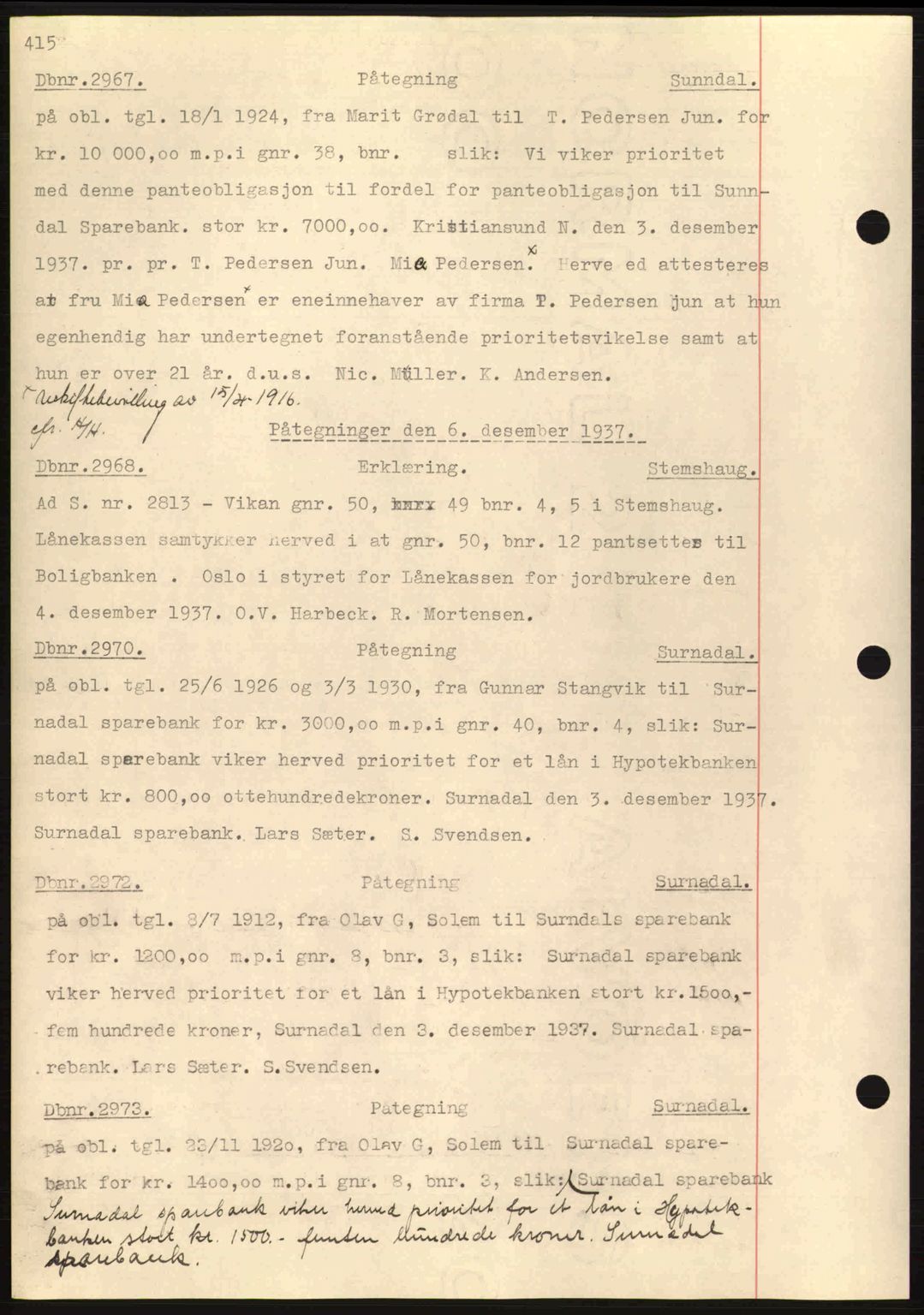 Nordmøre sorenskriveri, SAT/A-4132/1/2/2Ca: Pantebok nr. C80, 1936-1939, Dagboknr: 2967/1937