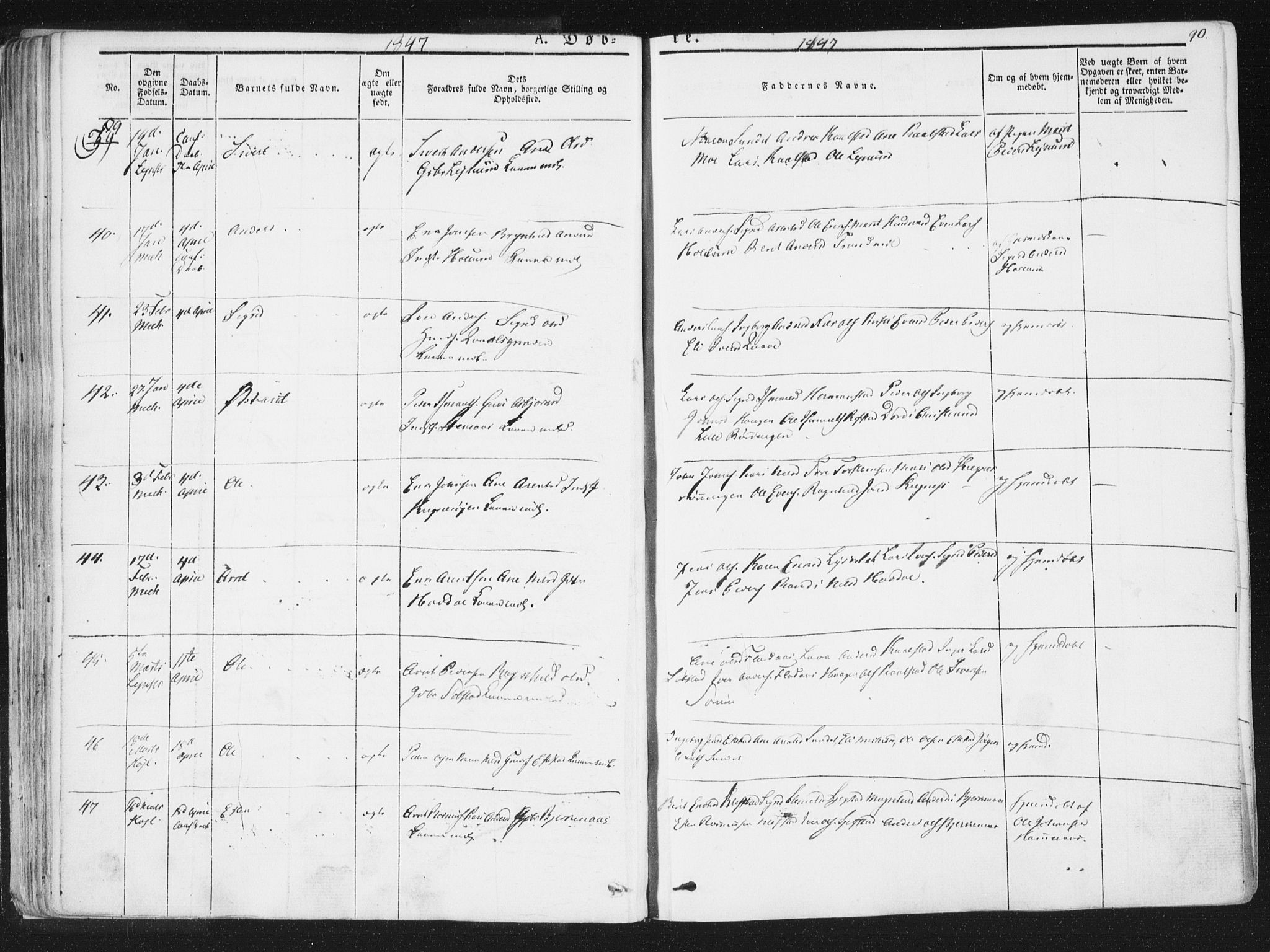 Ministerialprotokoller, klokkerbøker og fødselsregistre - Sør-Trøndelag, SAT/A-1456/691/L1074: Ministerialbok nr. 691A06, 1842-1852, s. 90