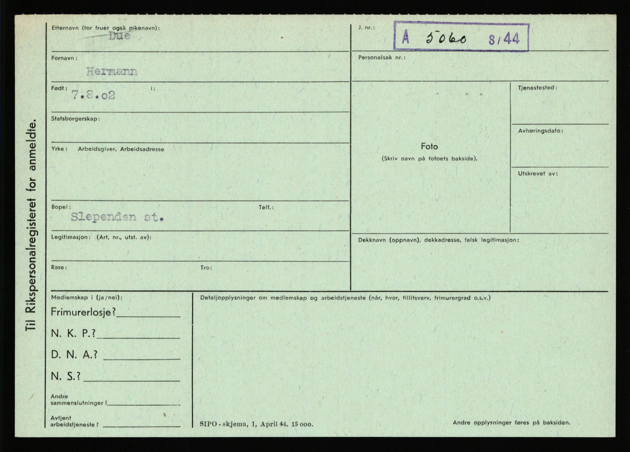 Statspolitiet - Hovedkontoret / Osloavdelingen, AV/RA-S-1329/C/Ca/L0003: Brechan - Eichinger	, 1943-1945, s. 4291