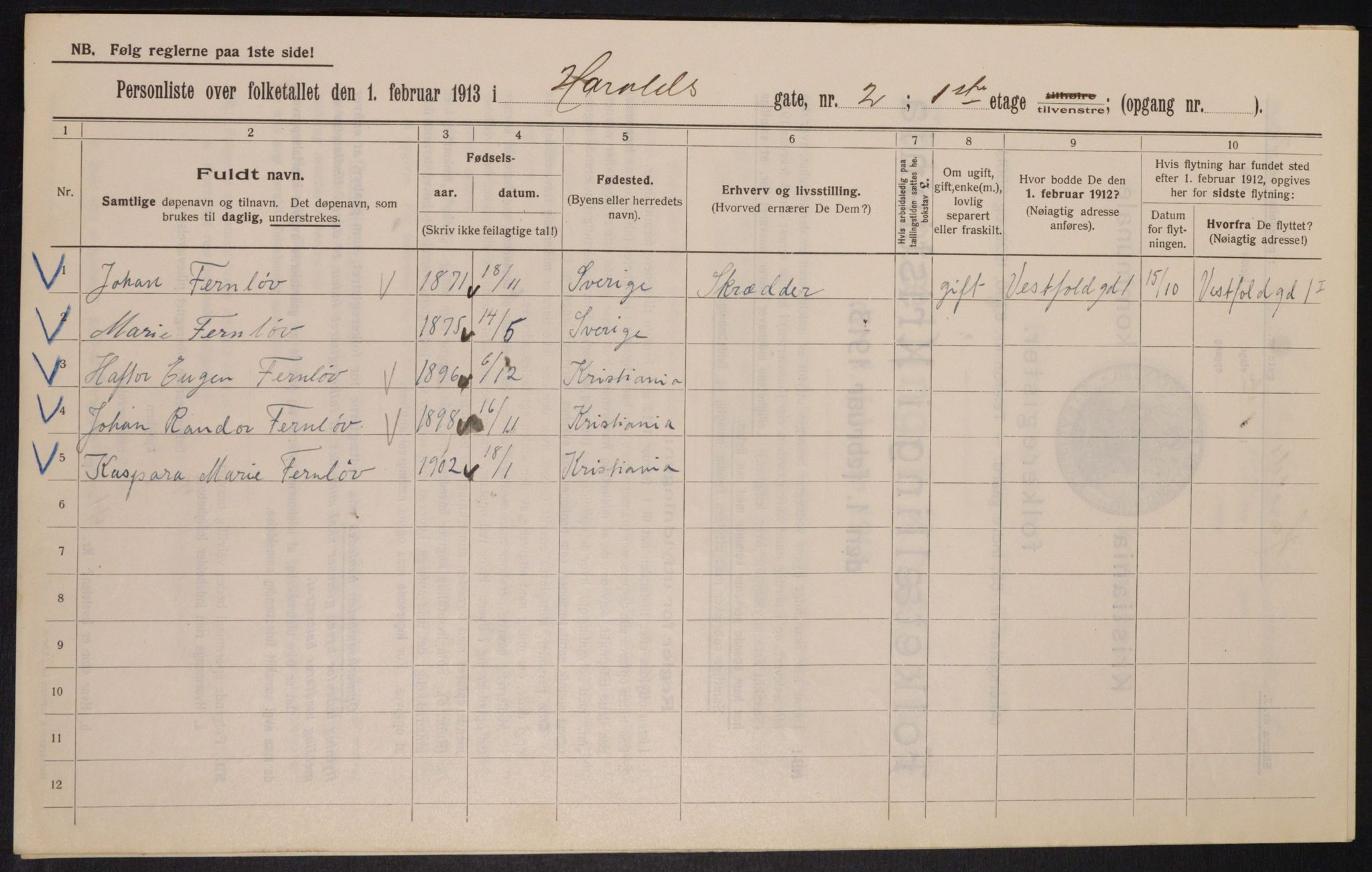 OBA, Kommunal folketelling 1.2.1913 for Kristiania, 1913, s. 35096