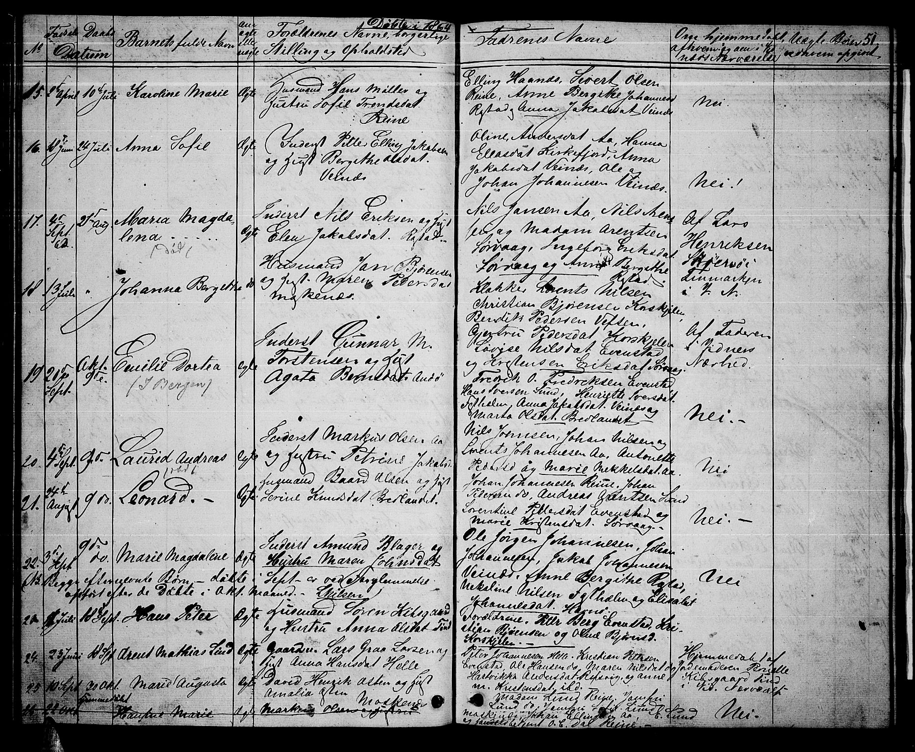 Ministerialprotokoller, klokkerbøker og fødselsregistre - Nordland, AV/SAT-A-1459/886/L1224: Klokkerbok nr. 886C01, 1843-1873, s. 51