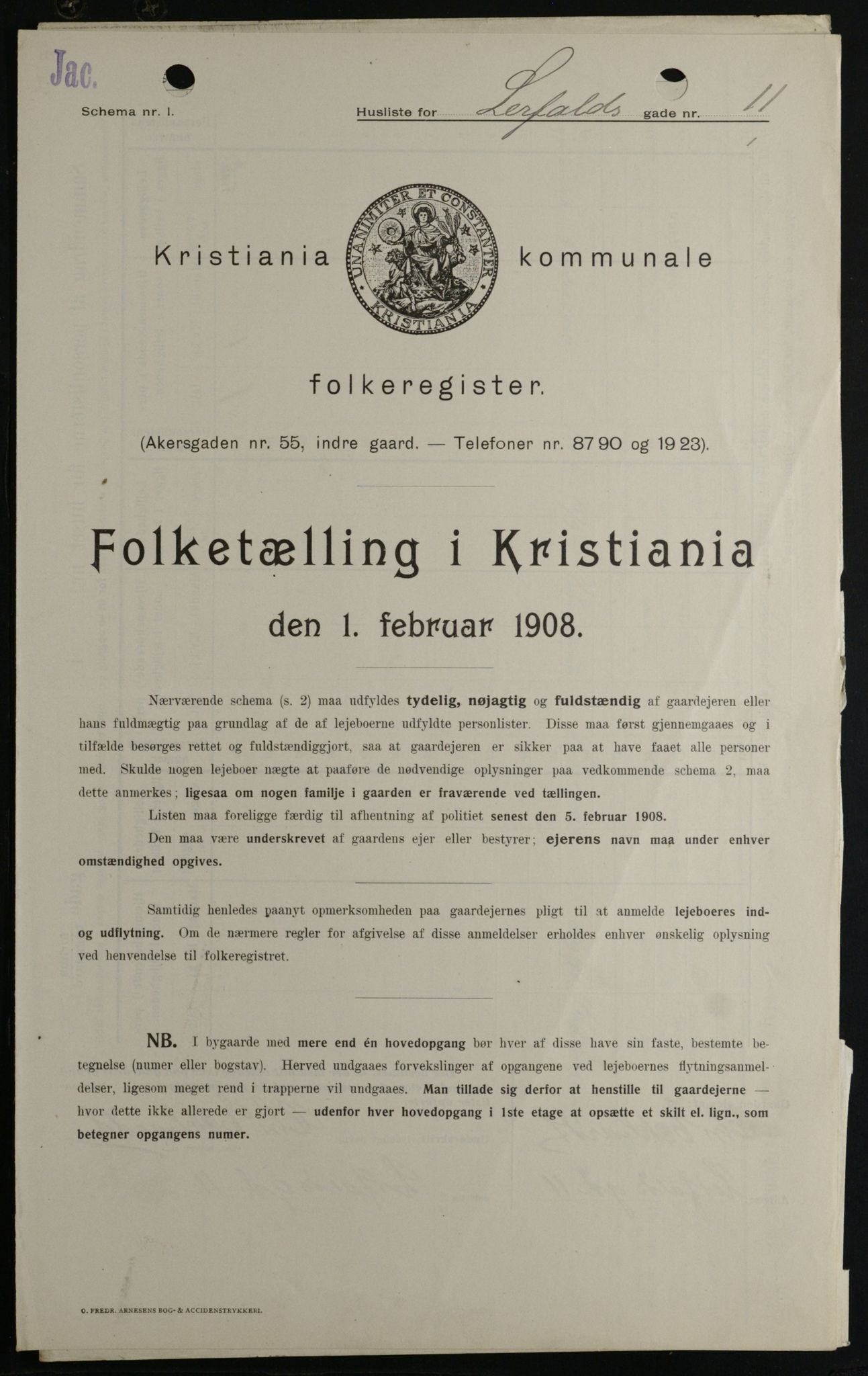 OBA, Kommunal folketelling 1.2.1908 for Kristiania kjøpstad, 1908, s. 51517