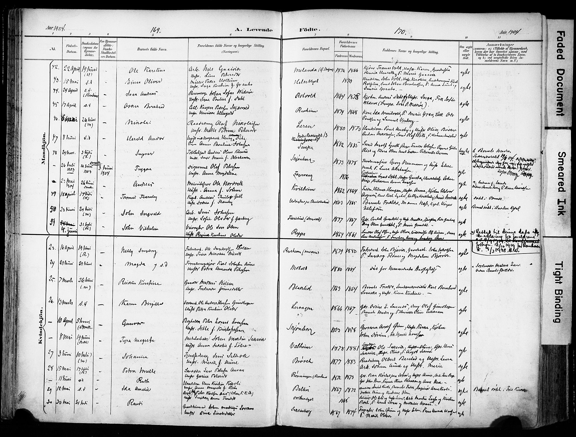 Ministerialprotokoller, klokkerbøker og fødselsregistre - Sør-Trøndelag, SAT/A-1456/606/L0301: Ministerialbok nr. 606A16, 1894-1907, s. 169-170