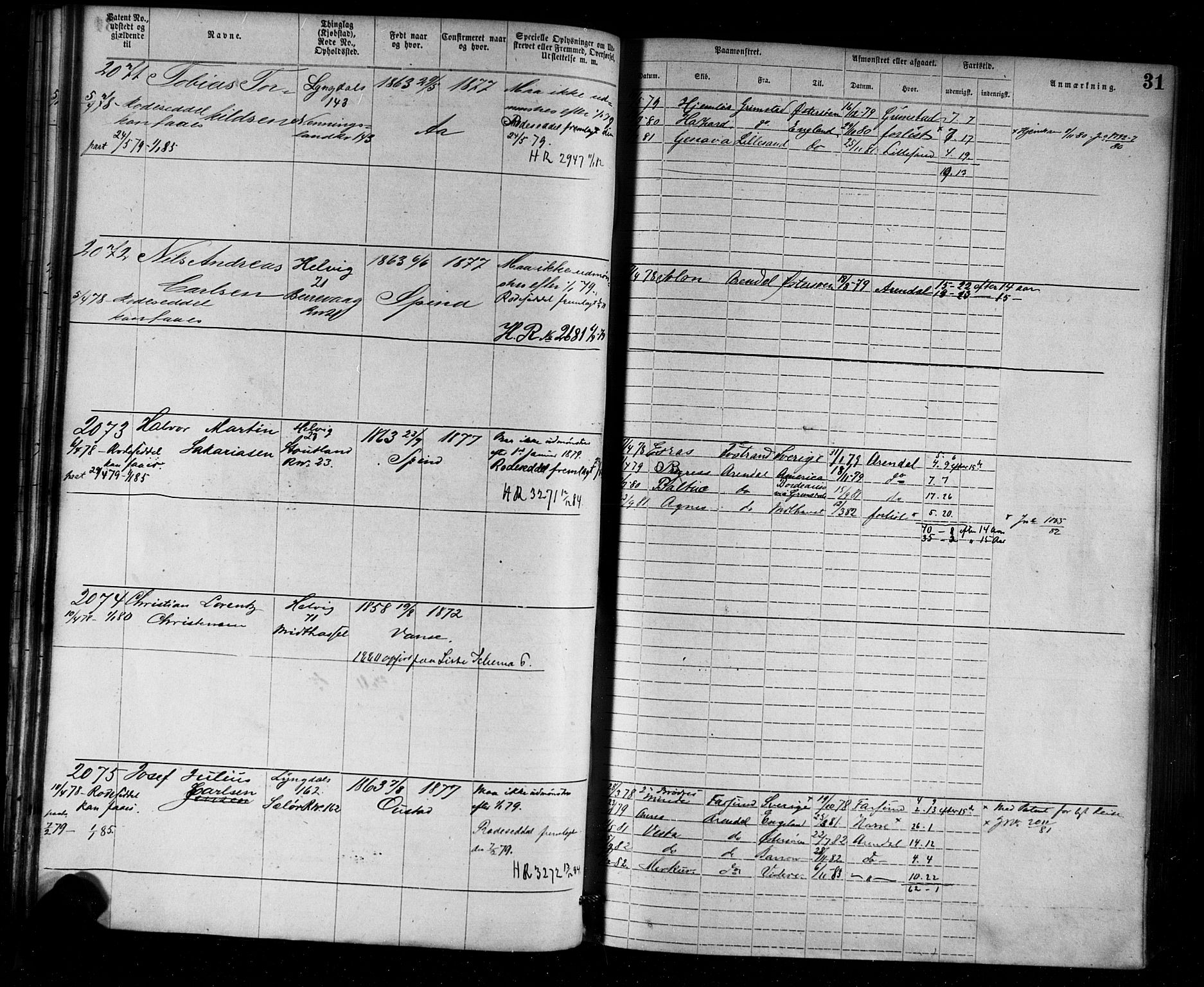 Farsund mønstringskrets, AV/SAK-2031-0017/F/Fa/L0002: Annotasjonsrulle nr 1921-3815 med register, M-2, 1877-1894, s. 57