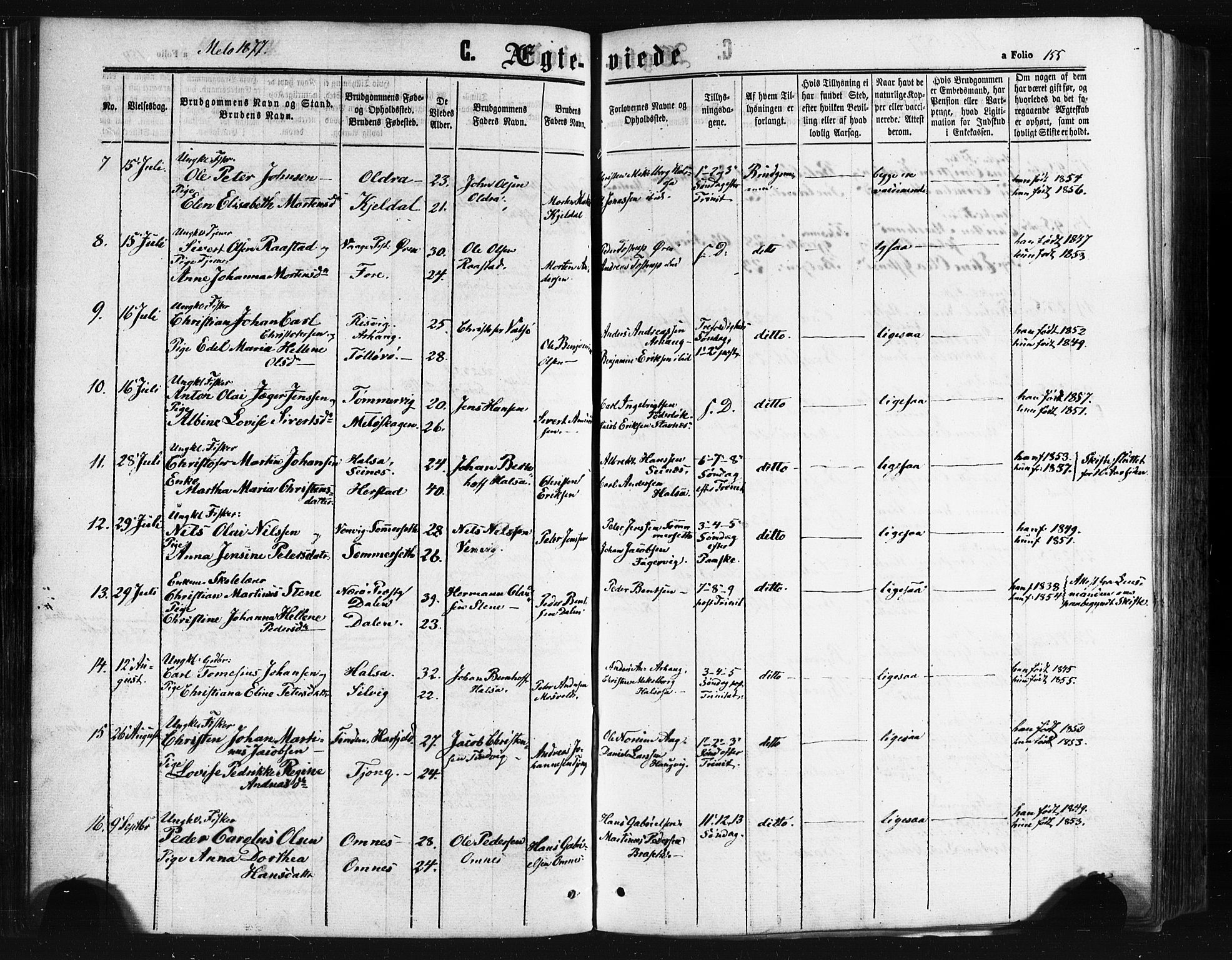 Ministerialprotokoller, klokkerbøker og fødselsregistre - Nordland, AV/SAT-A-1459/841/L0607: Ministerialbok nr. 841A11 /2, 1863-1877, s. 155