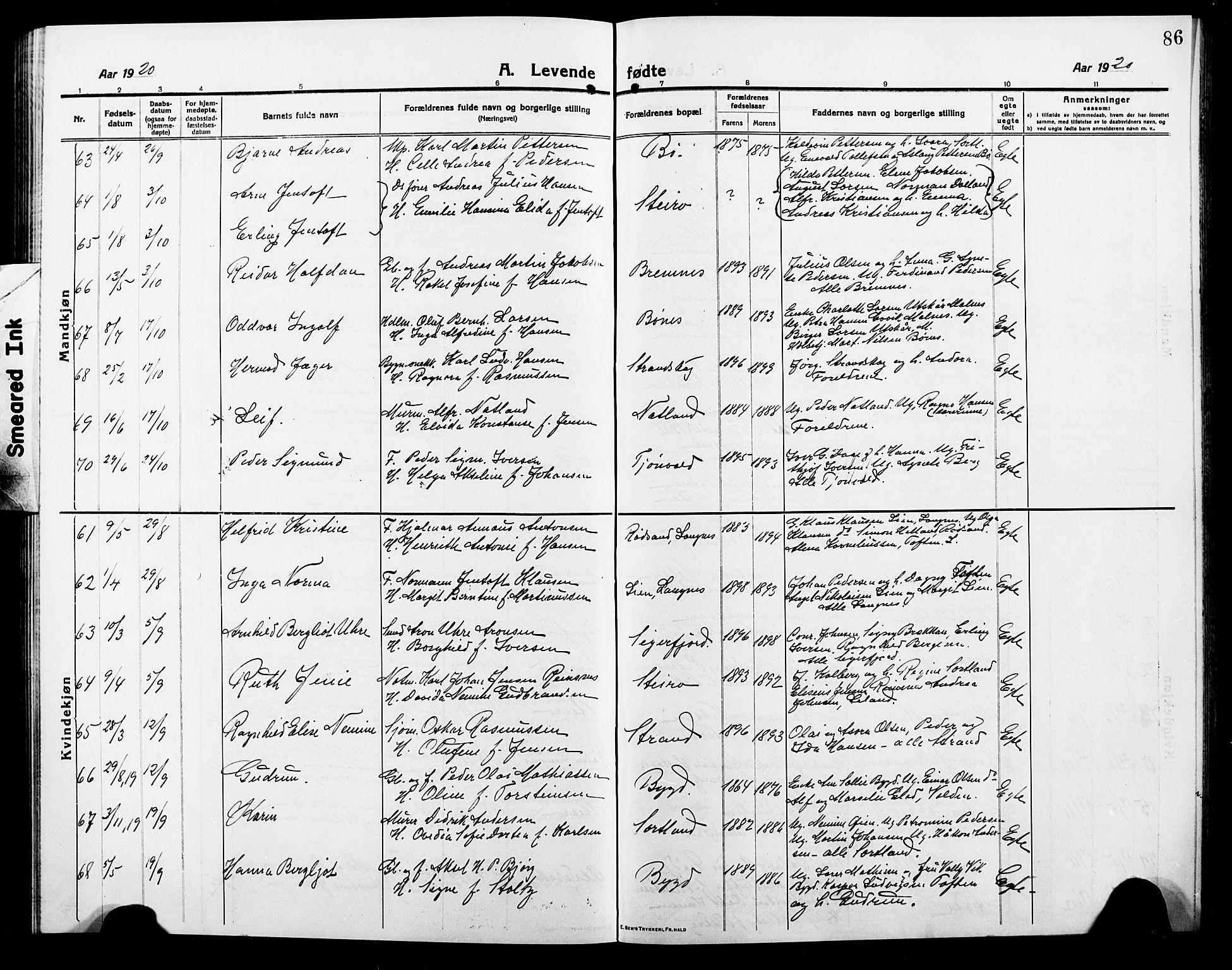 Ministerialprotokoller, klokkerbøker og fødselsregistre - Nordland, SAT/A-1459/895/L1383: Klokkerbok nr. 895C05, 1913-1922, s. 86