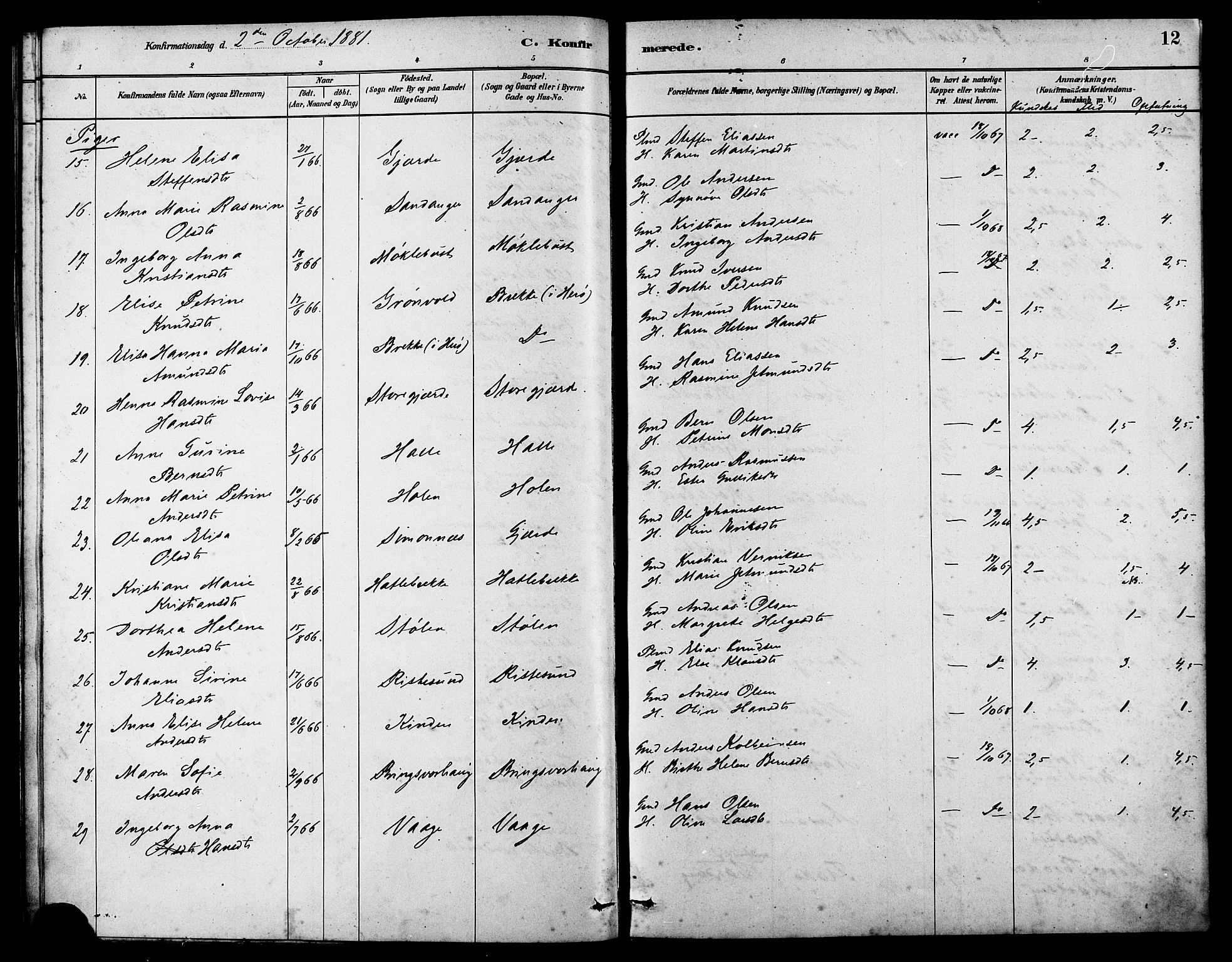 Ministerialprotokoller, klokkerbøker og fødselsregistre - Møre og Romsdal, AV/SAT-A-1454/503/L0036: Ministerialbok nr. 503A04, 1879-1883, s. 12