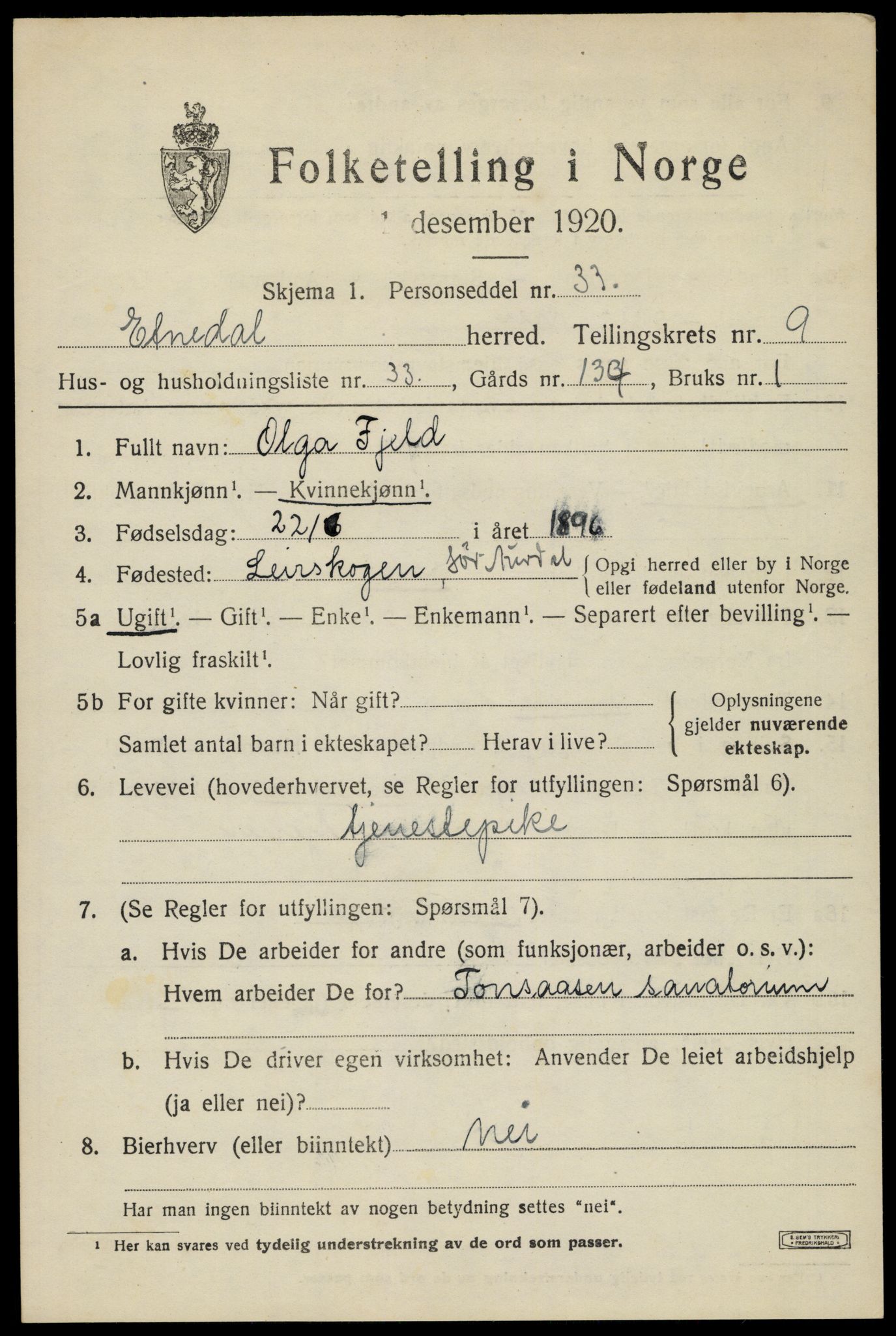 SAH, Folketelling 1920 for 0541 Etnedal herred, 1920, s. 4314