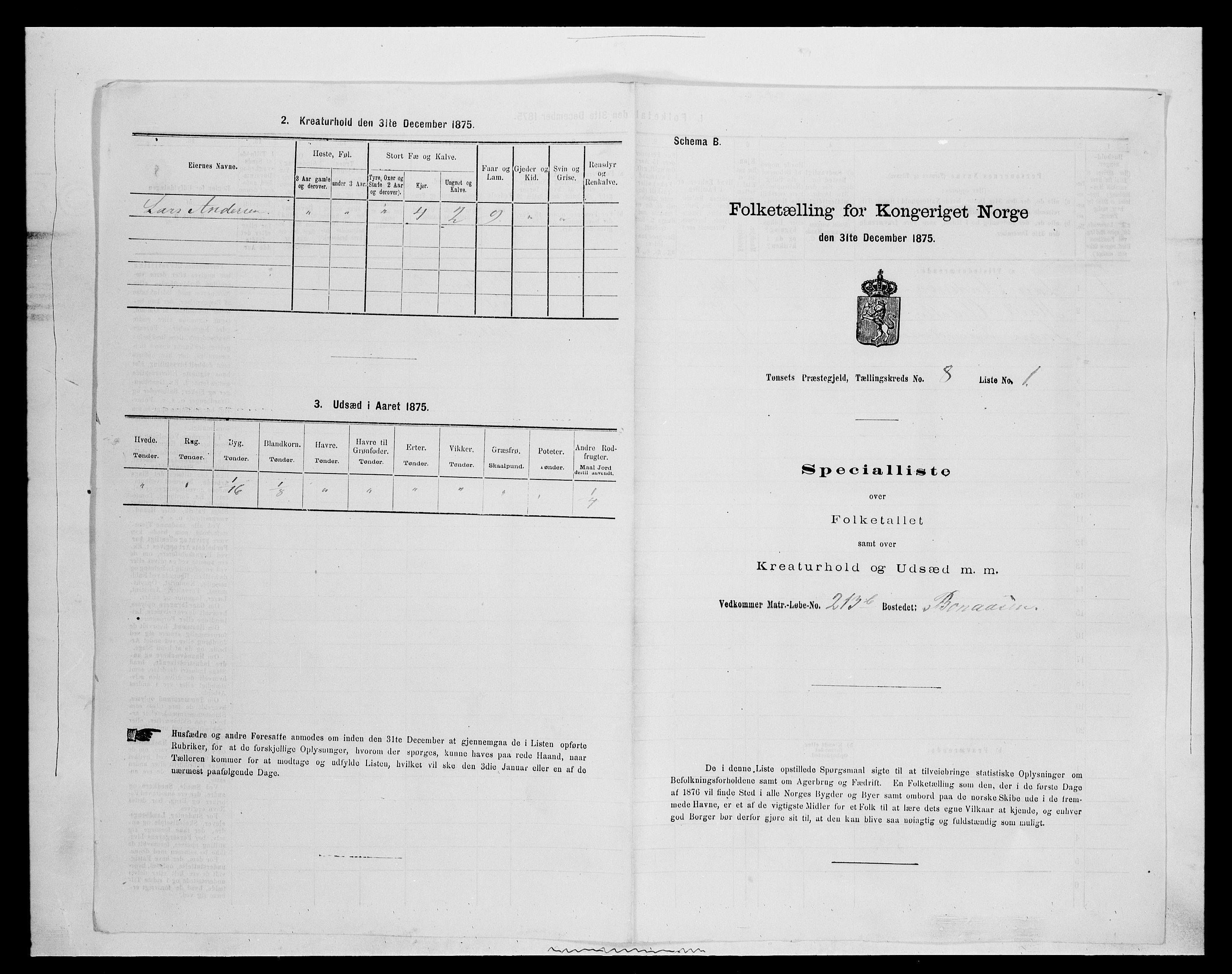 SAH, Folketelling 1875 for 0437P Tynset prestegjeld, 1875, s. 812