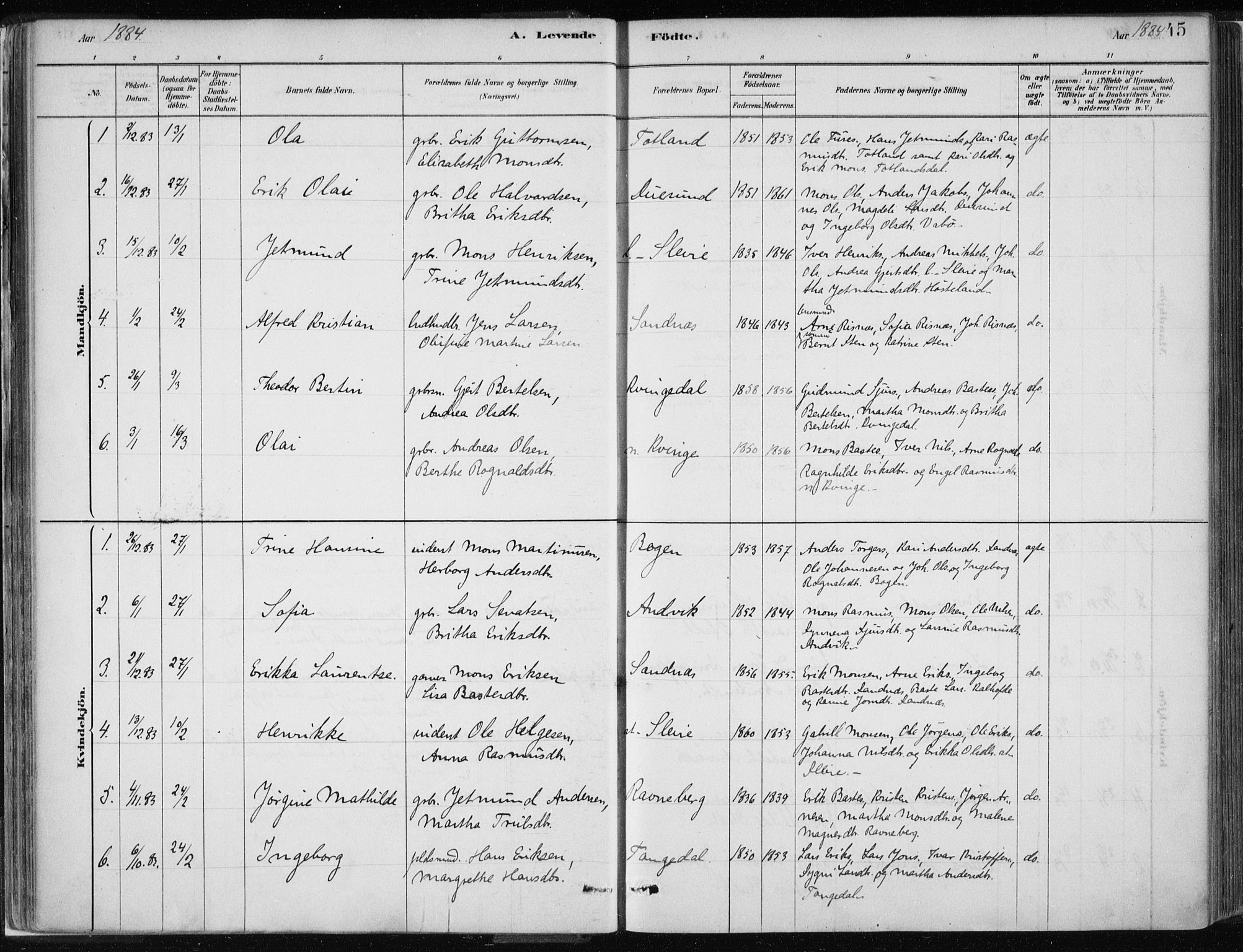 Masfjorden sokneprestembete, AV/SAB-A-77001: Ministerialbok nr. B  1, 1876-1899, s. 45