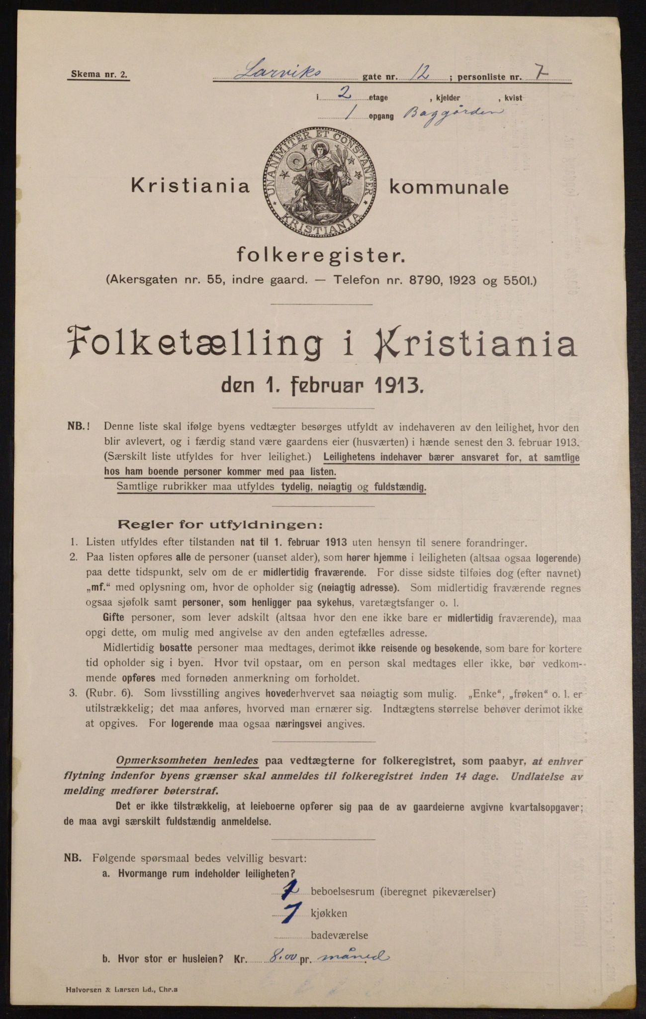 OBA, Kommunal folketelling 1.2.1913 for Kristiania, 1913, s. 56960