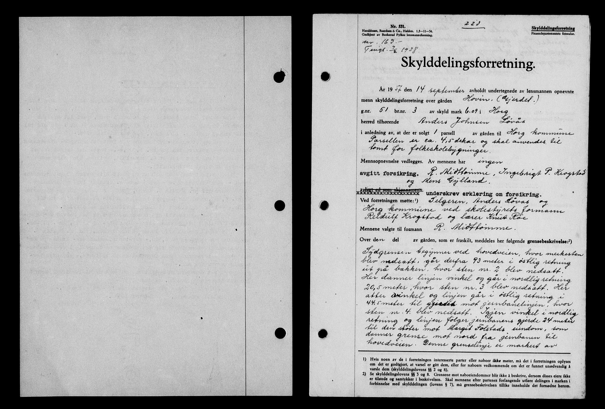 Gauldal sorenskriveri, SAT/A-0014/1/2/2C/L0048: Pantebok nr. 51-52, 1937-1938, s. 223, Dagboknr: 163/1938
