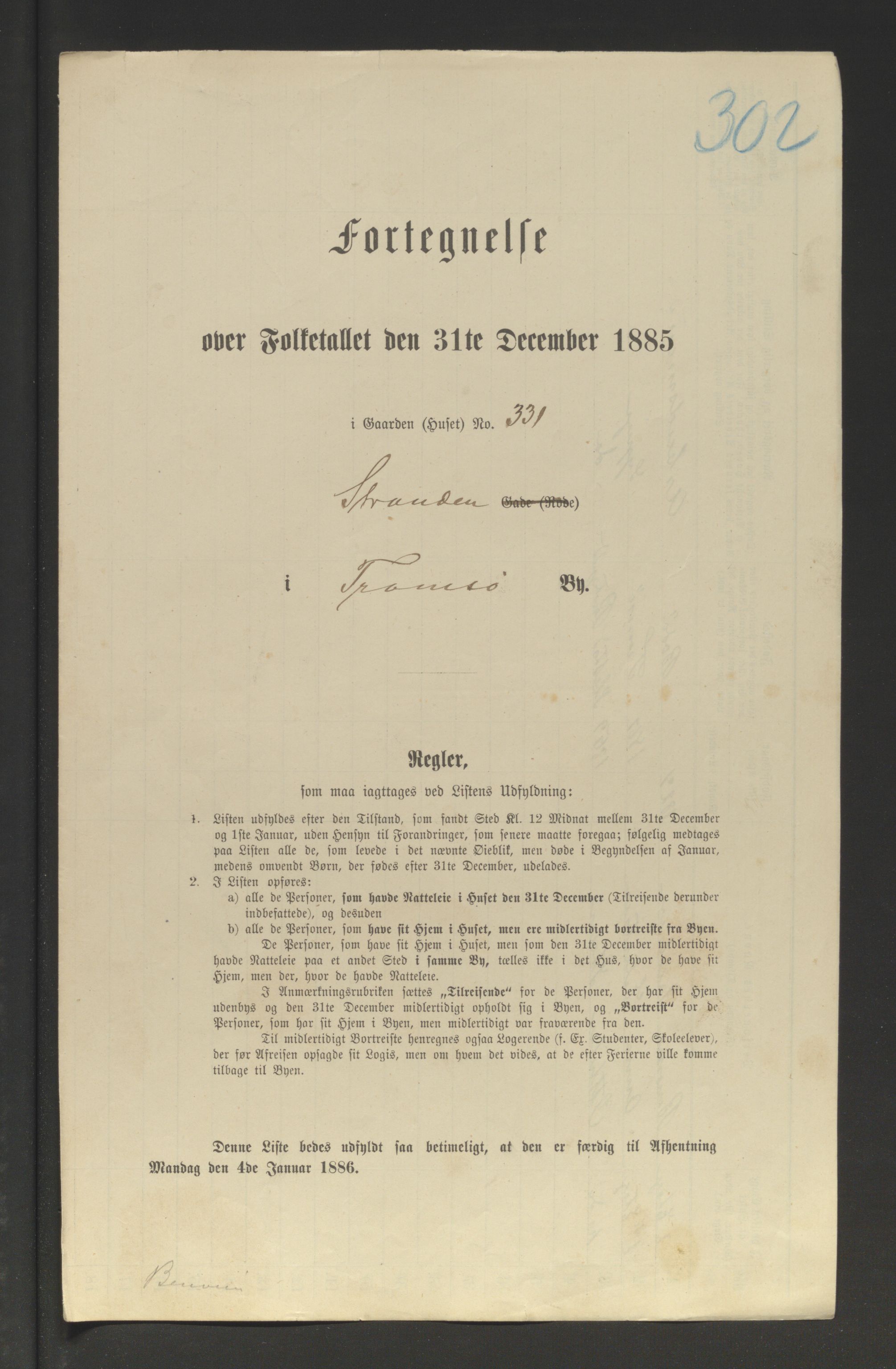 SATØ, Folketelling 1885 for 1902 Tromsø kjøpstad, 1885, s. 302a