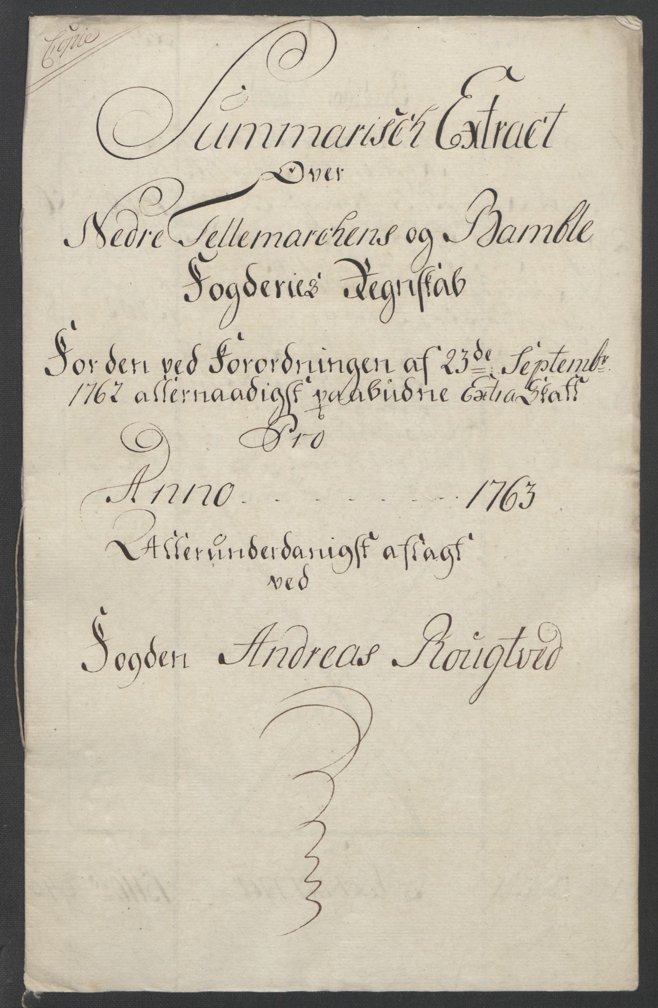 Rentekammeret inntil 1814, Reviderte regnskaper, Fogderegnskap, RA/EA-4092/R37/L2239: Ekstraskatten Nedre Telemark og Bamble, 1762-1763, s. 368