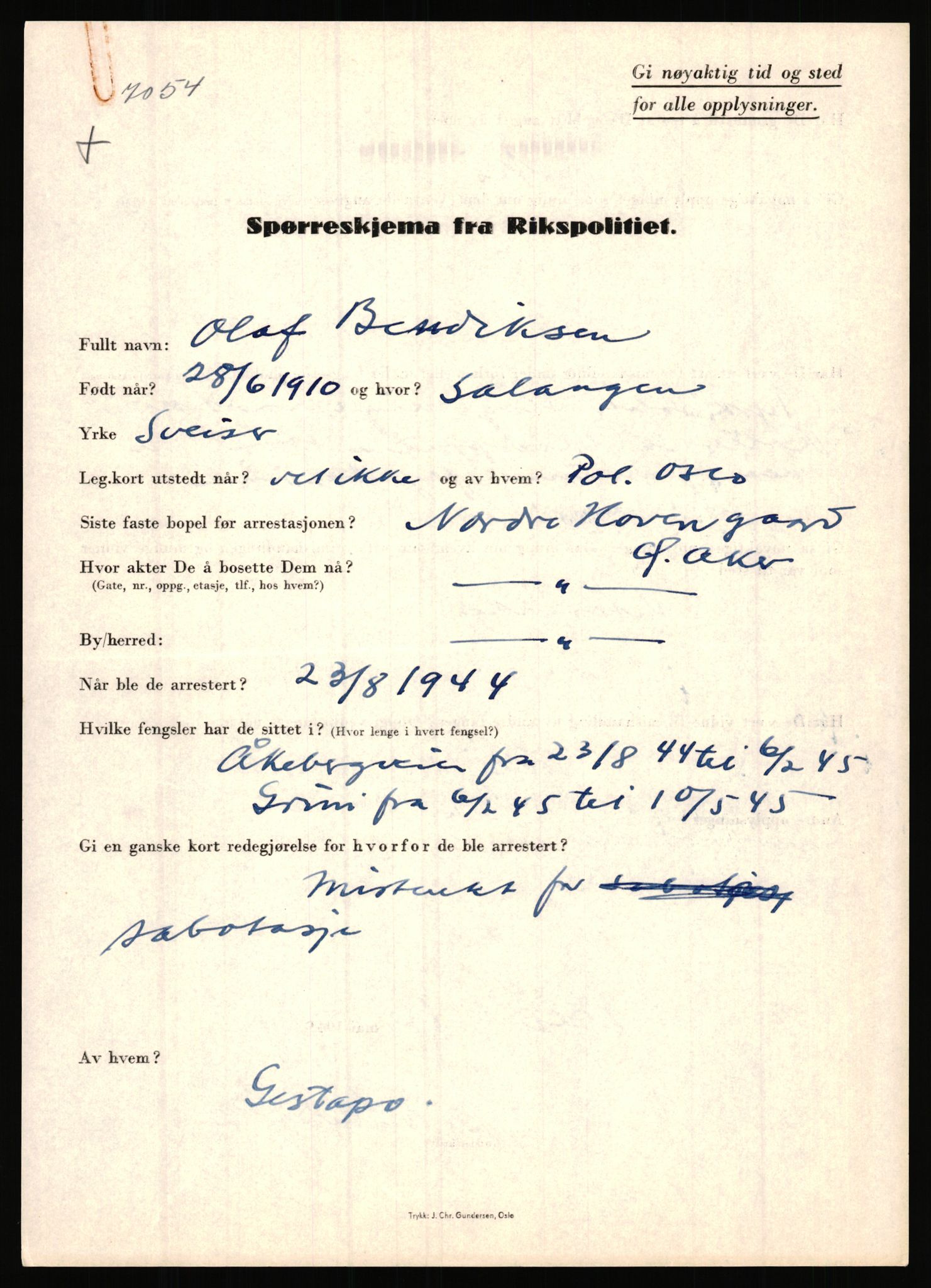 Rikspolitisjefen, AV/RA-S-1560/L/L0001: Abelseth, Rudolf - Berentsen, Odd, 1940-1945, s. 1309