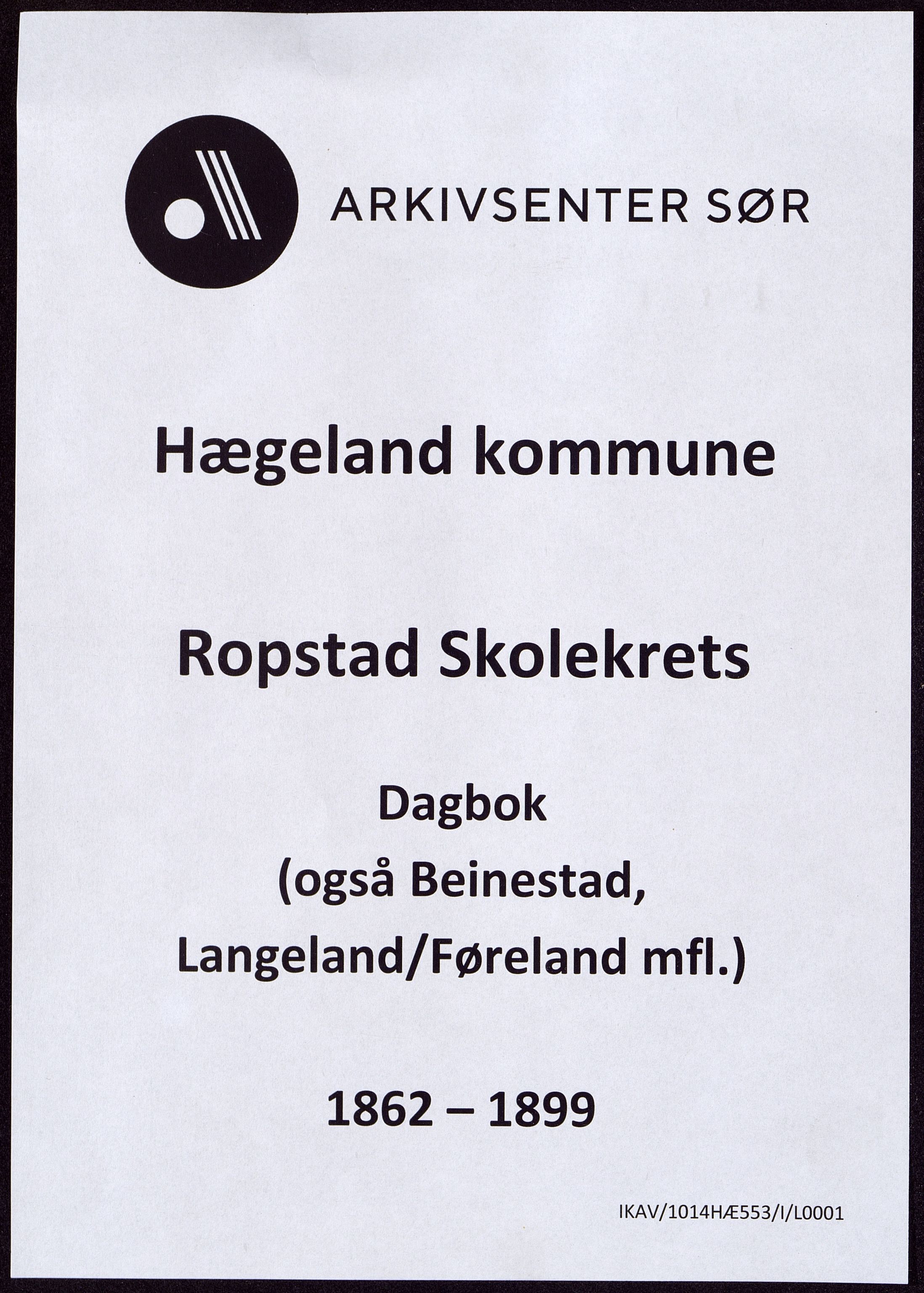 Hægeland kommune - Ropstad Skolekrets, ARKSOR/1014HÆ553/I/L0001: Dagbok, 1862-1899