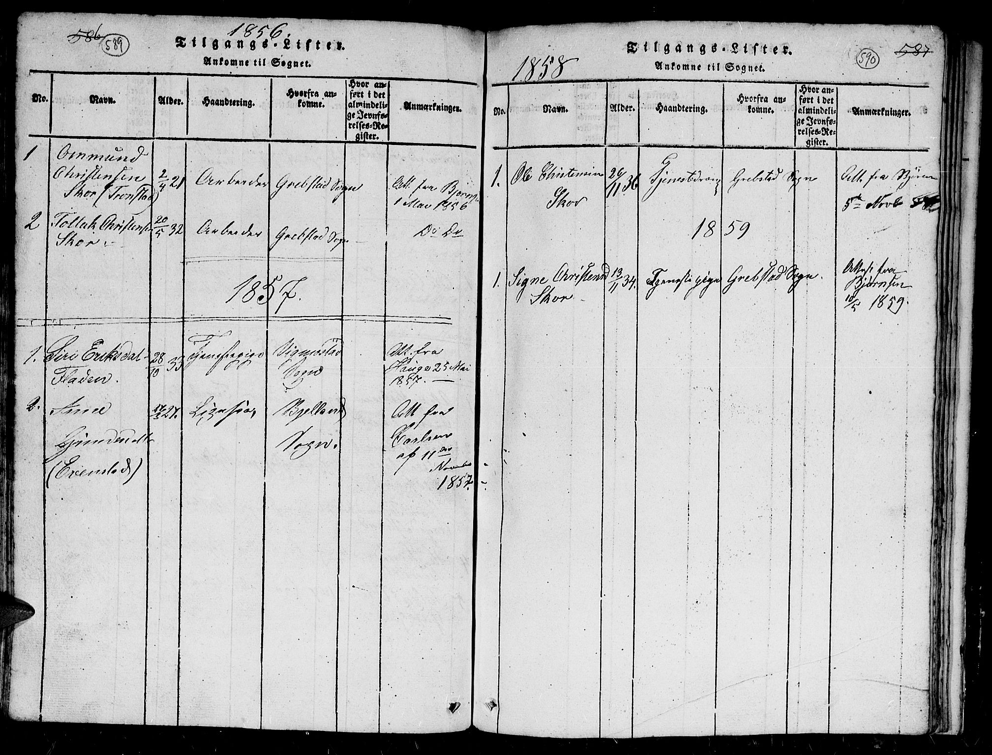 Holum sokneprestkontor, SAK/1111-0022/F/Fb/Fbc/L0001: Klokkerbok nr. B 1, 1820-1859, s. 589-590