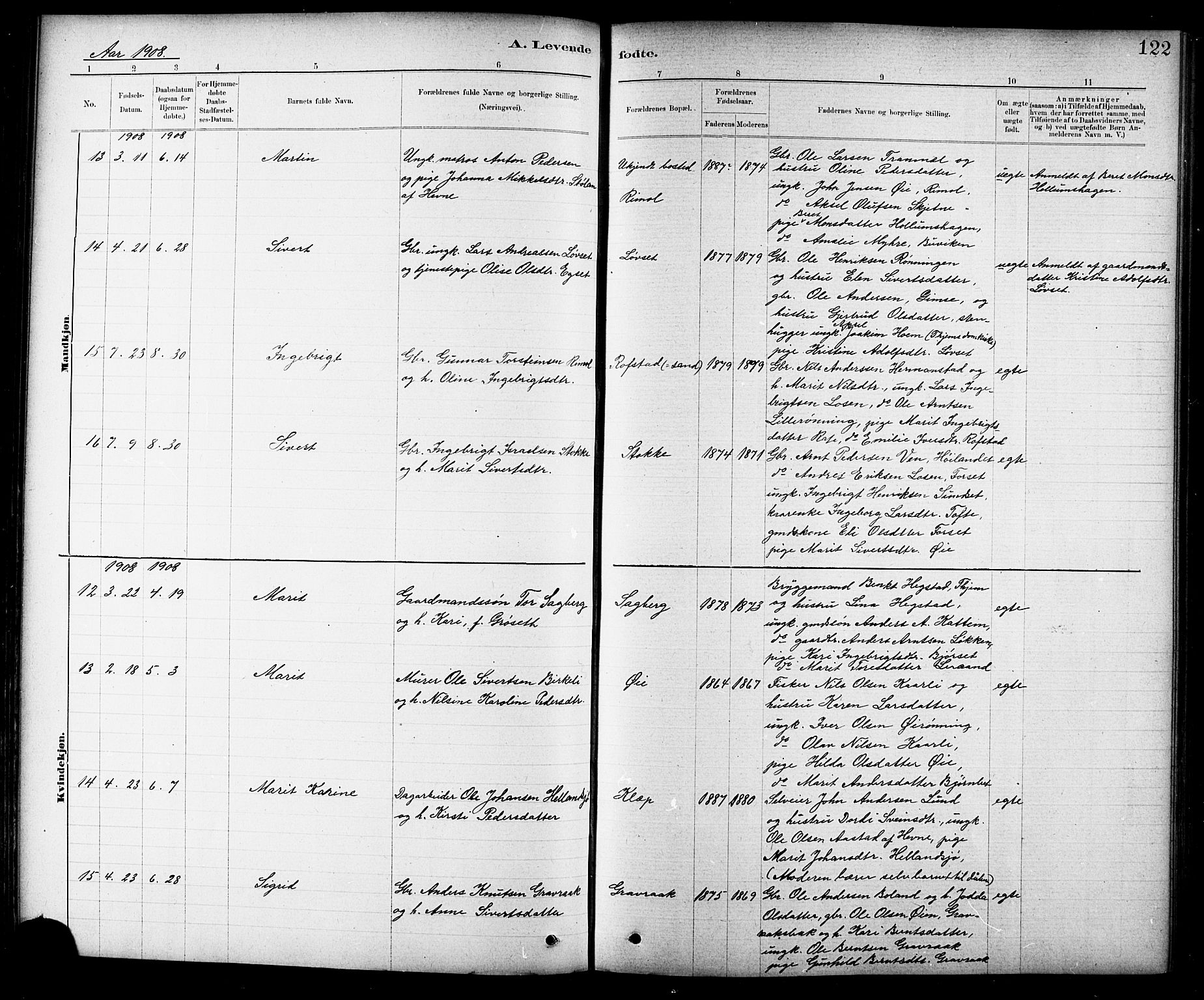 Ministerialprotokoller, klokkerbøker og fødselsregistre - Sør-Trøndelag, SAT/A-1456/691/L1094: Klokkerbok nr. 691C05, 1879-1911, s. 122